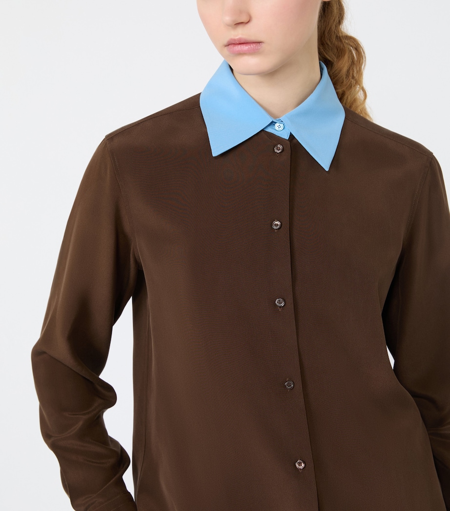 Weekend Max Mara Womens Silk Contrast Collar Shirt Brown Image 6