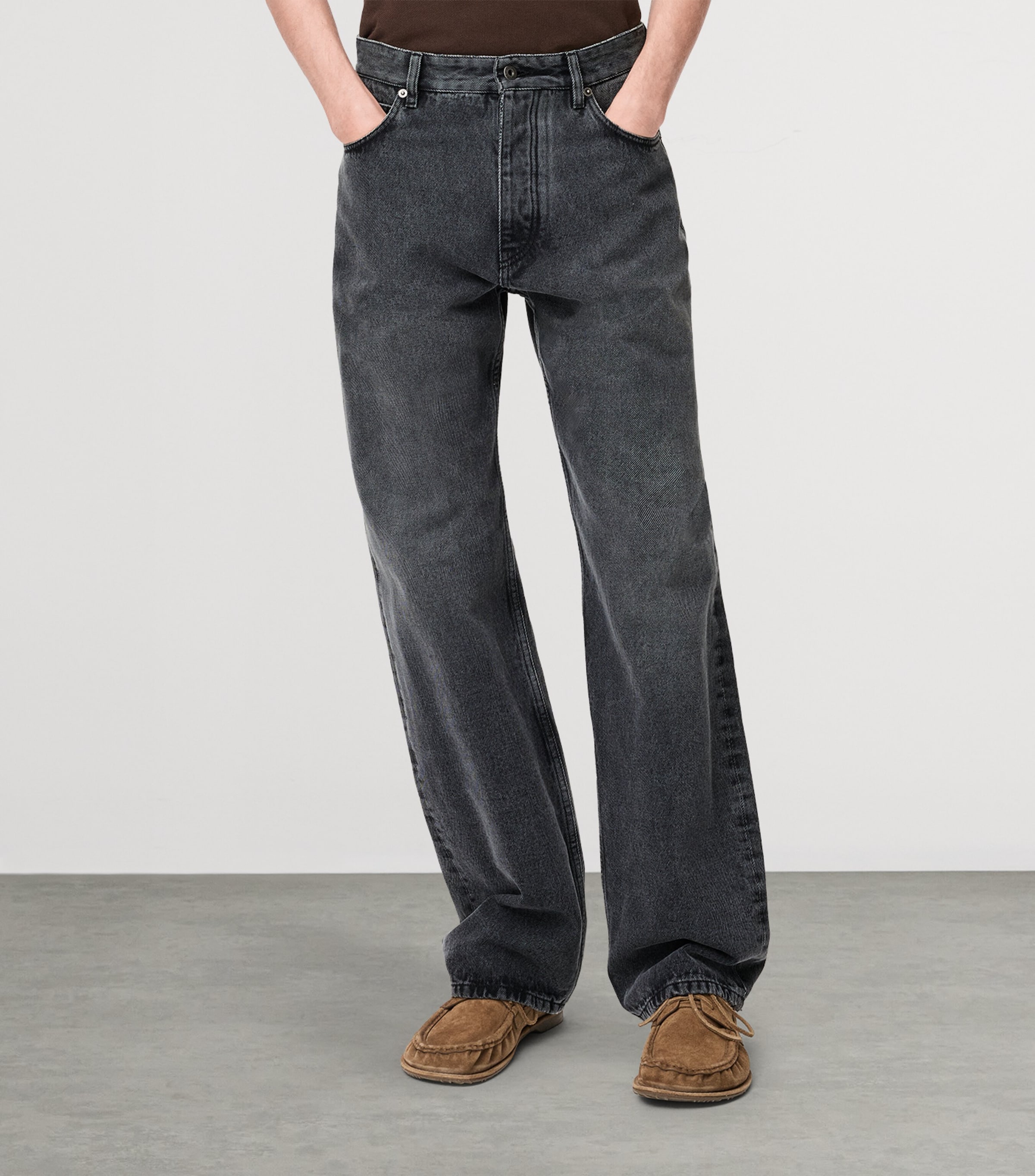 Buckle-Strap Straight Jeans BLACK Image 3