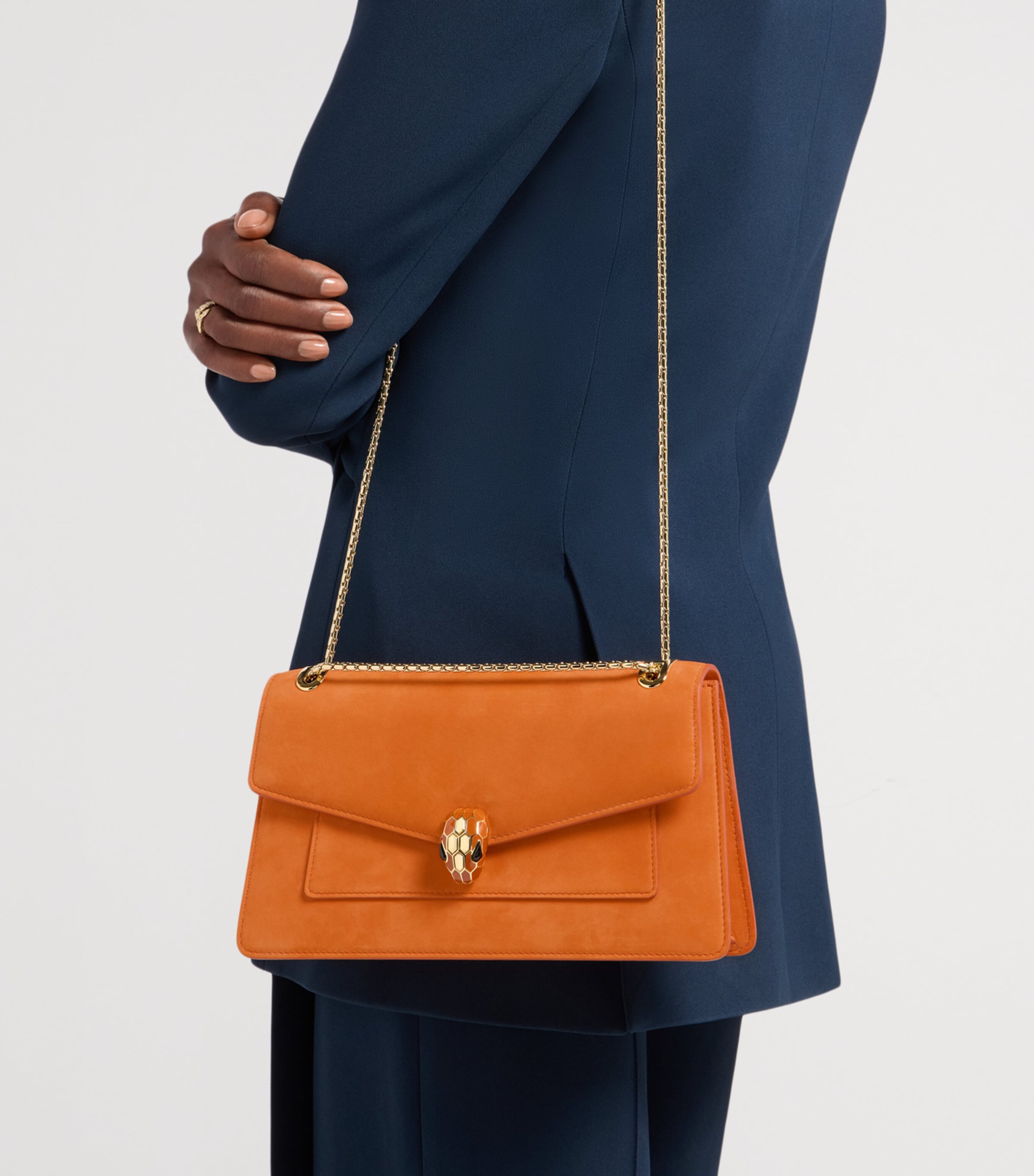 Bvlgari Suede Serpenti Forever Top-Handle Bag Orange Image 3