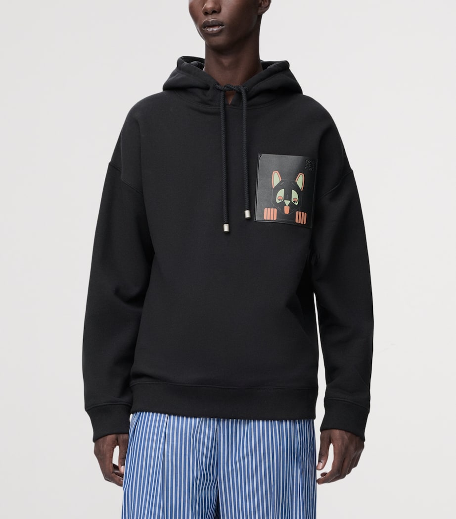 x Louis Wain Cotton-Blend Cat-Pocket Hoodie BLACK Image 3