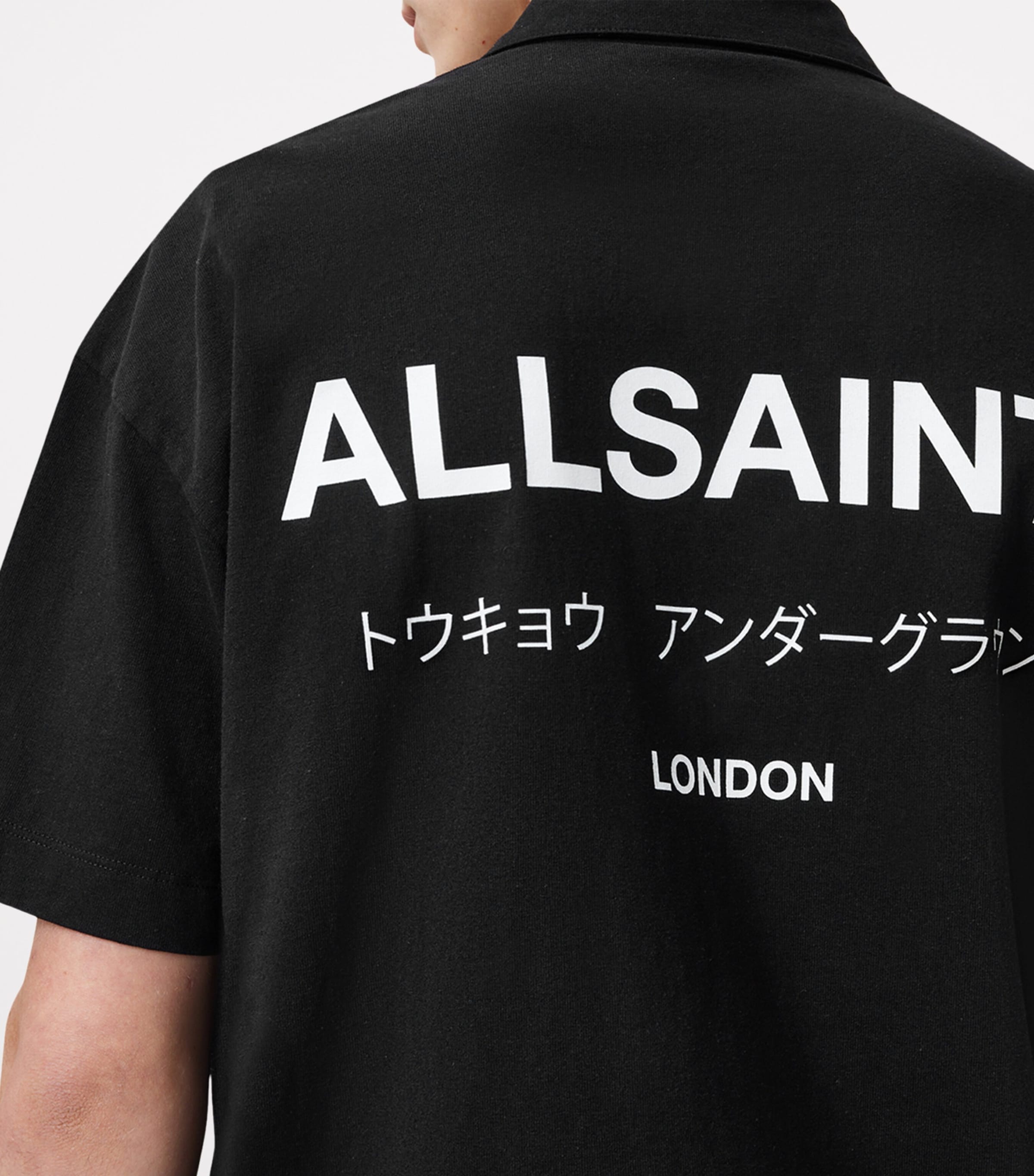 AllSaints Mens Organic Cotton Underground Polo Shirt Jet Black Image 7