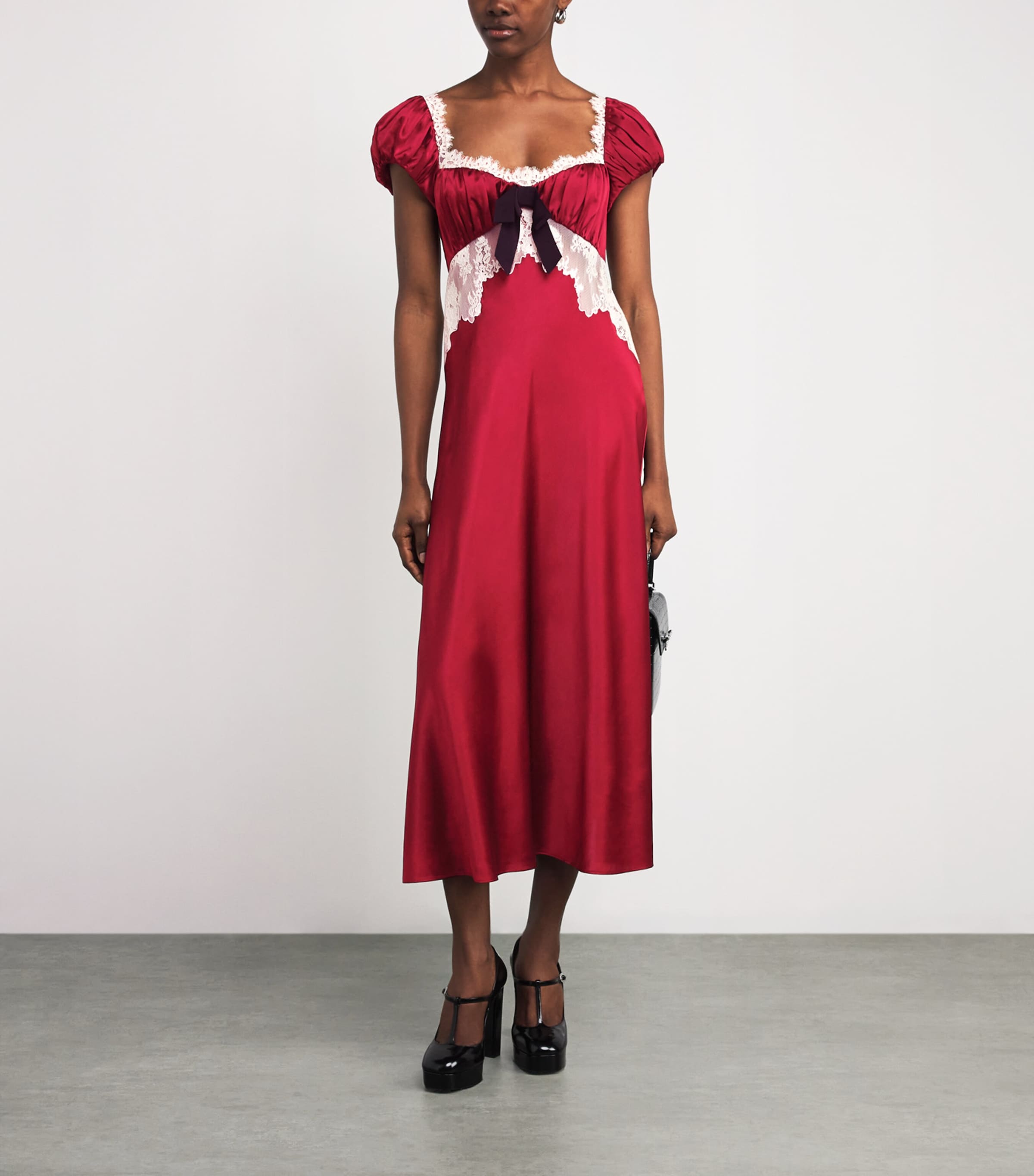 doen christmas dress DÔEN Red Silk Lace-Trim Veda Midi White Size:58R 2024 Fall Collection Black dress attire ft. 510 tall