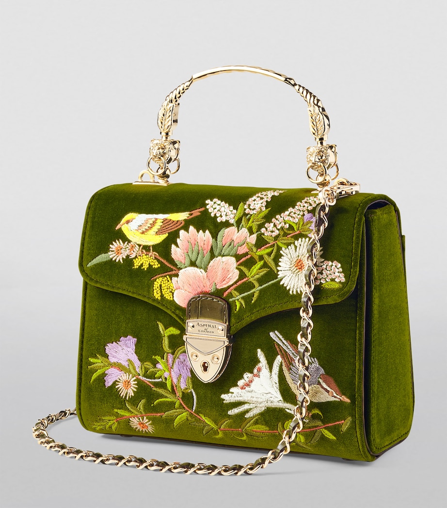 Midi Velvet Embroidered Mayfair Top-Handle Bag OLIVE Image 3