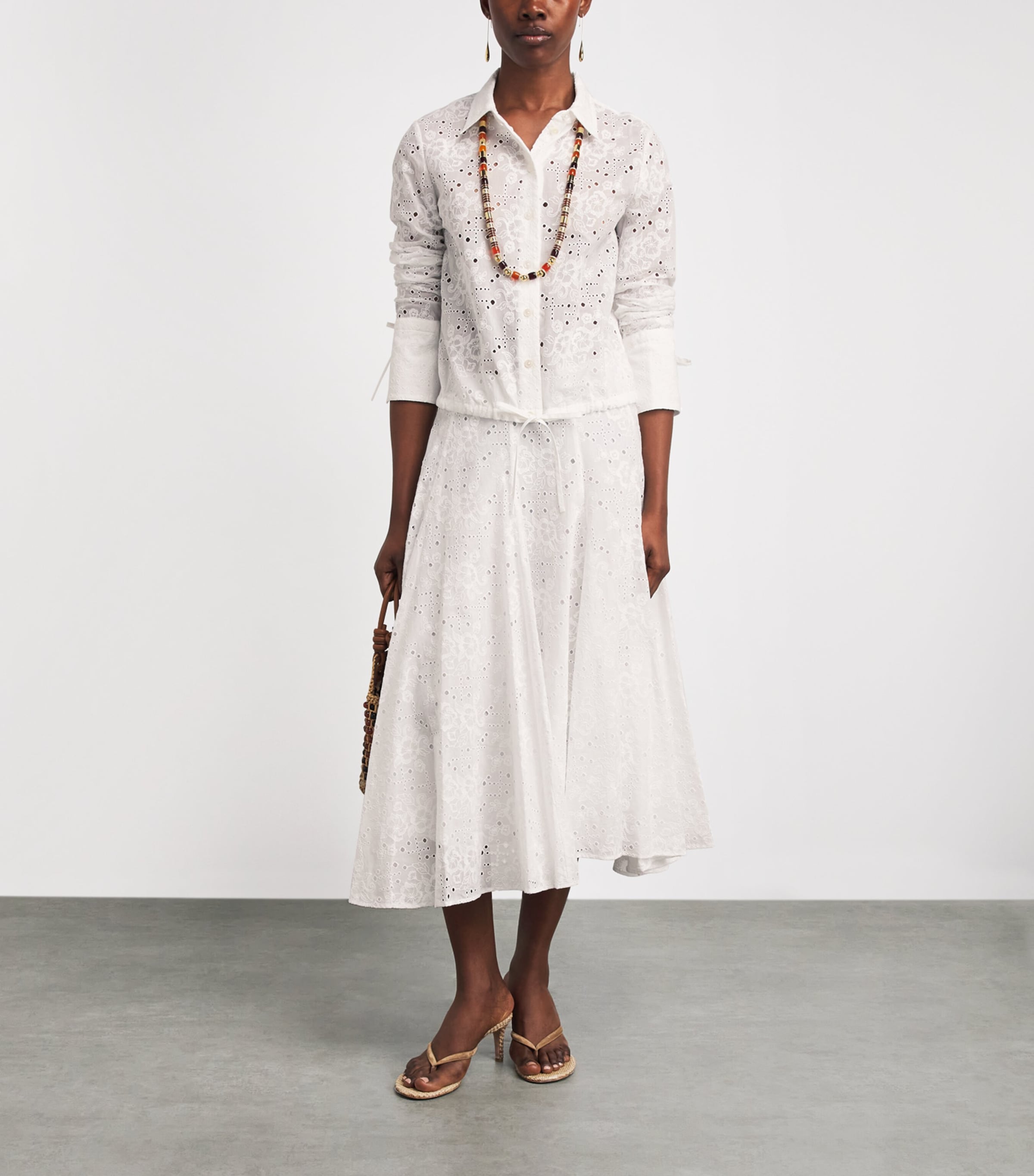 Tory Burch Womens Cotton Eyelet Midi Skirt White Image 2