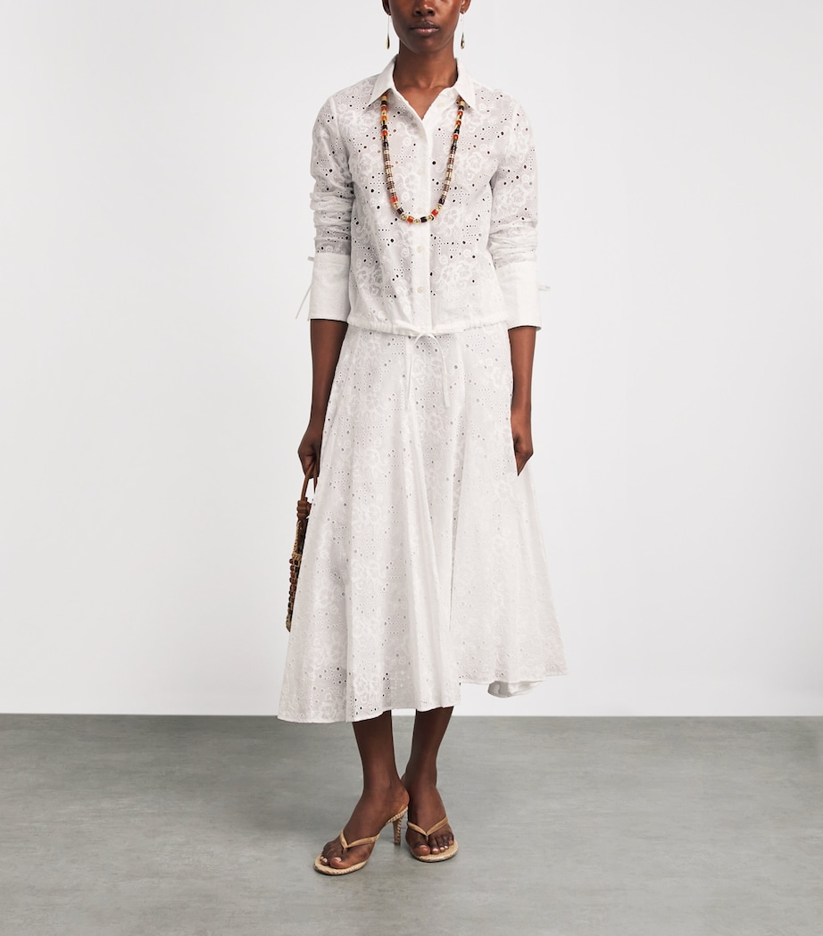 Tory Burch Womens Cotton Eyelet Midi Skirt White Image 2