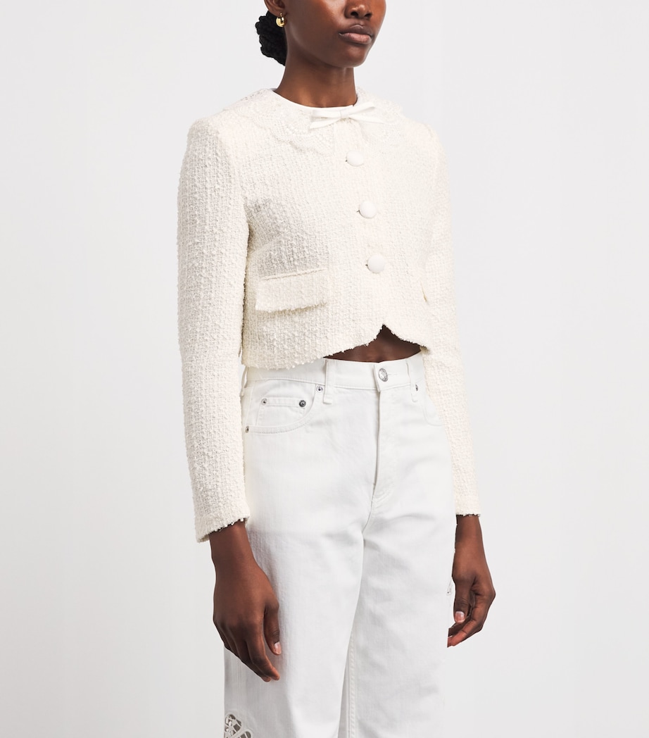Self-Portrait Womens Bouclé Lace-Collar Jacket Cream Image 4