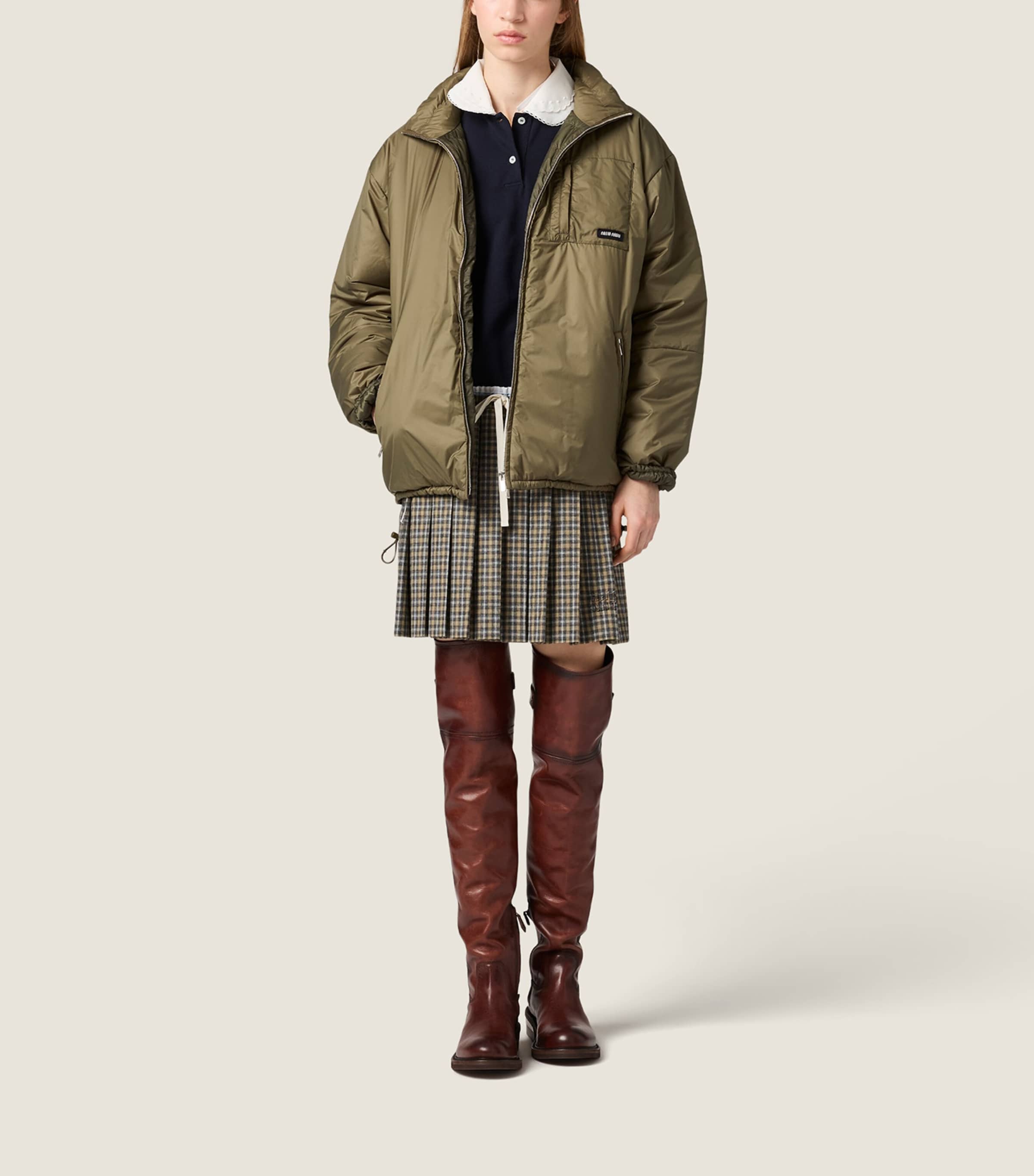 Miu Miu Womens Ripstop Funnel-Neck Puffer Jacket Green Image 2