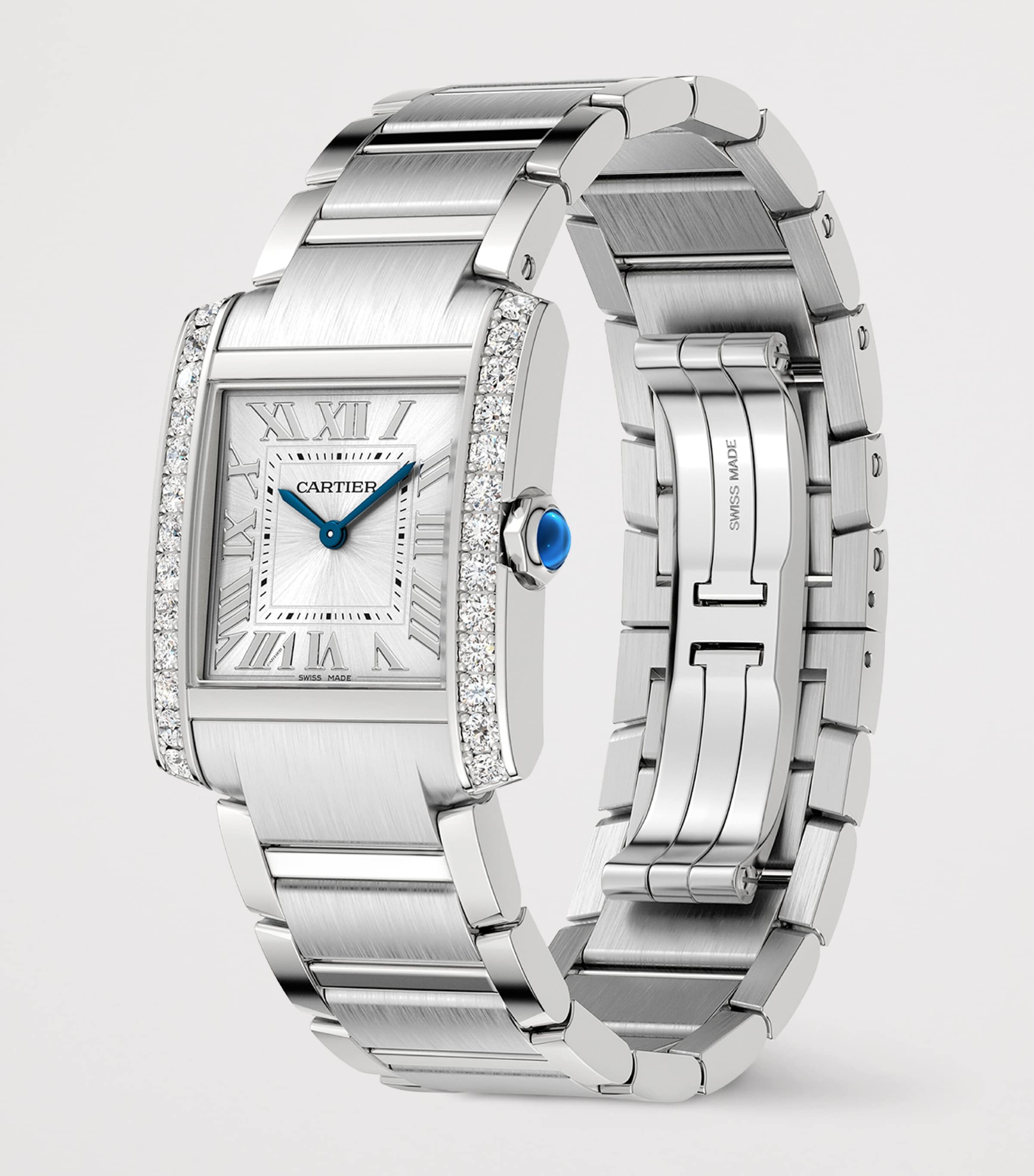 Medium Stainless Steel and Diamond Tank Française Watch 27mm SILVER Image 3