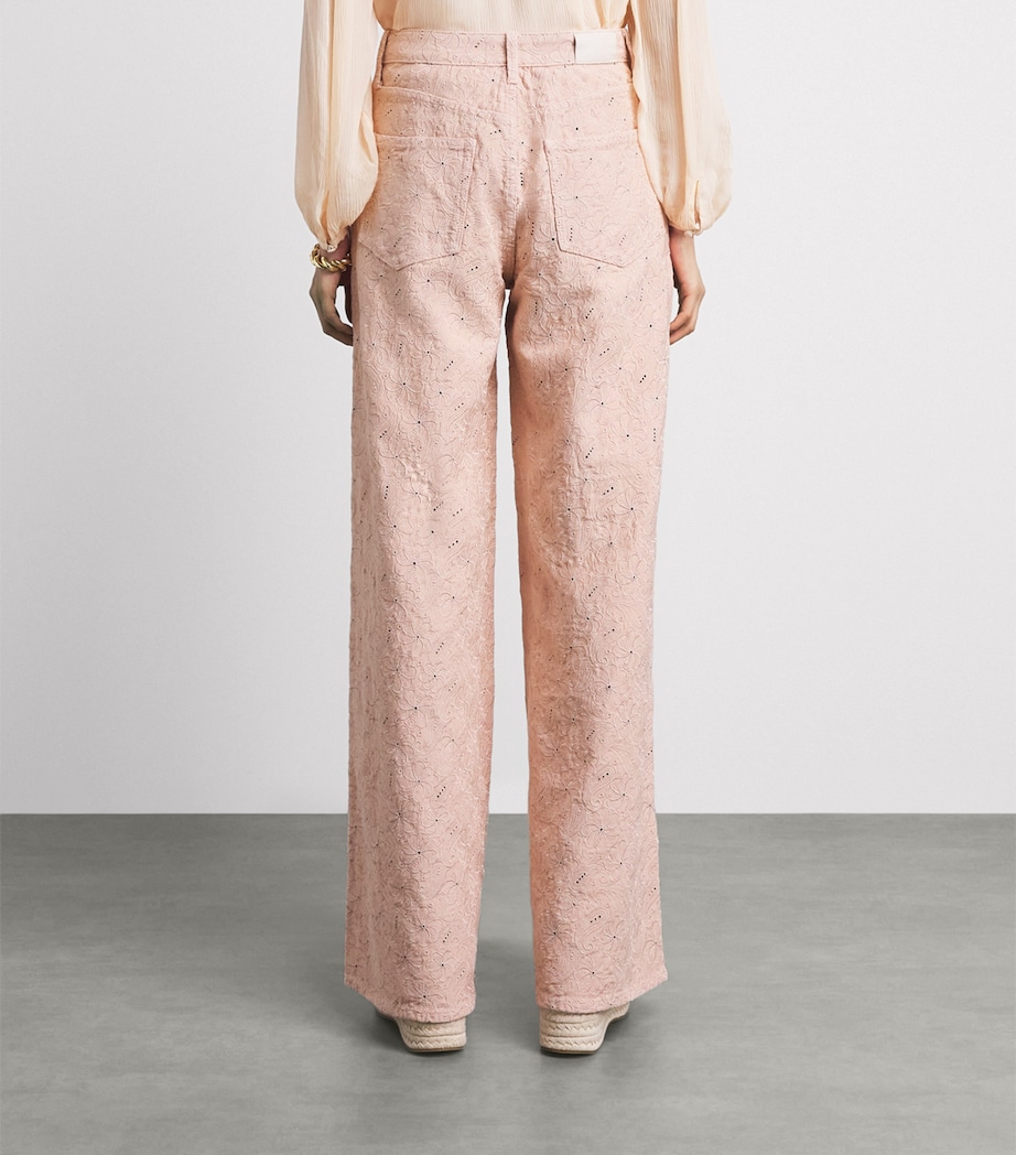 PAIGE Womens Floral Cameron Wide-Leg Jeans Sunset Peach Embr Image 5