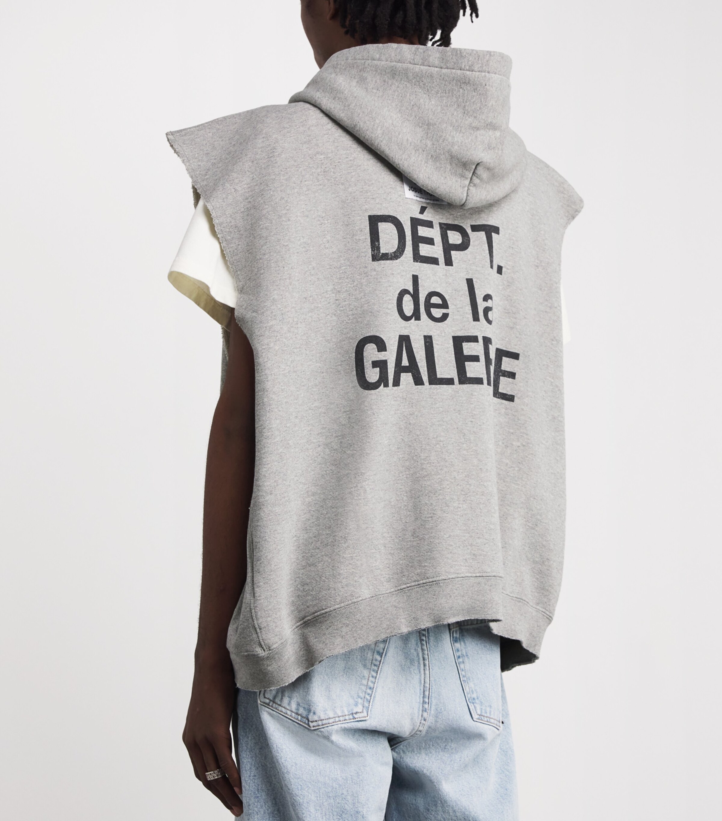 Cotton Sleeveless Zip-Up Hoodie H. GREY Image 4