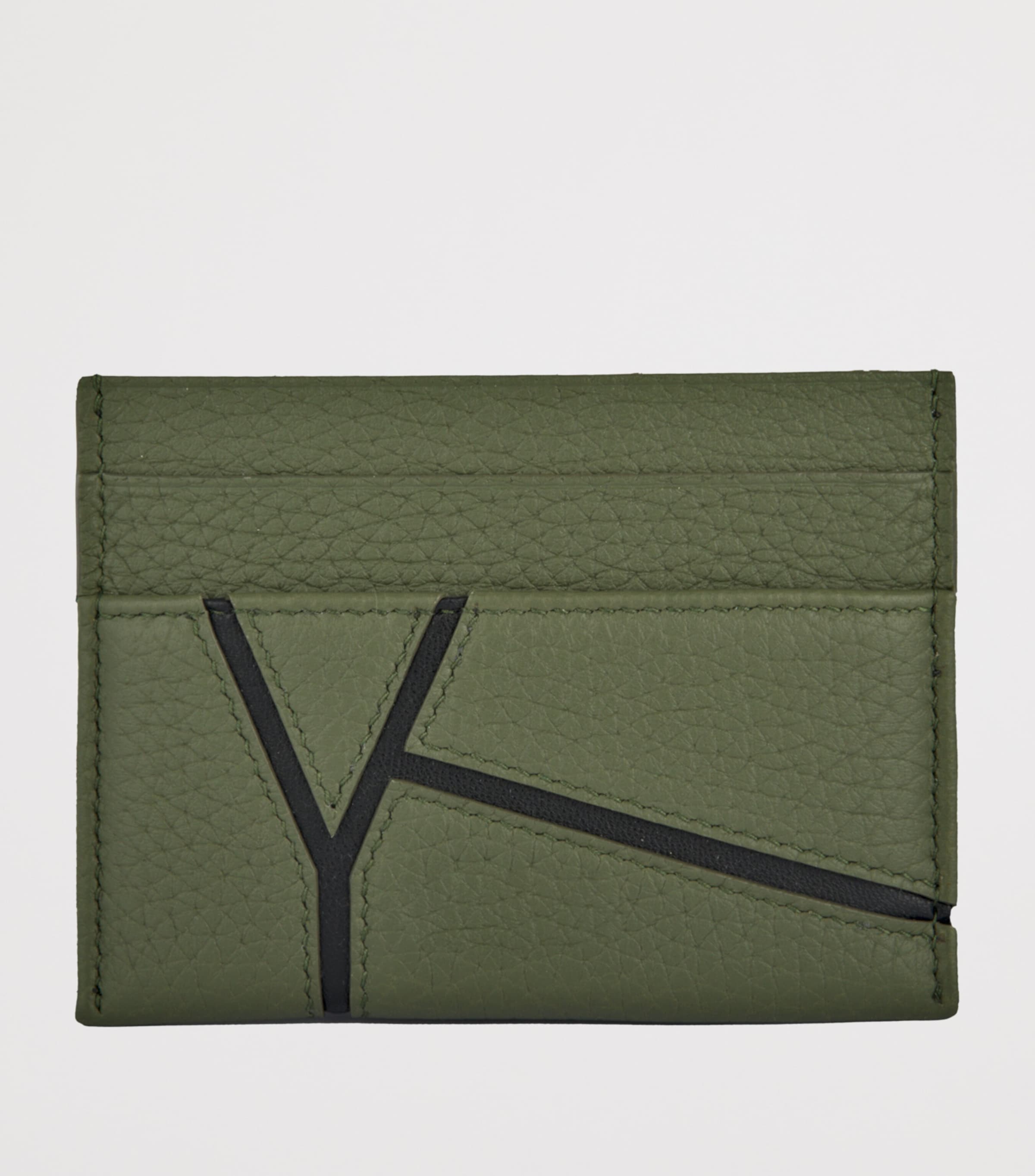 Small Leather Diamond Card Holder GREEN Image 3