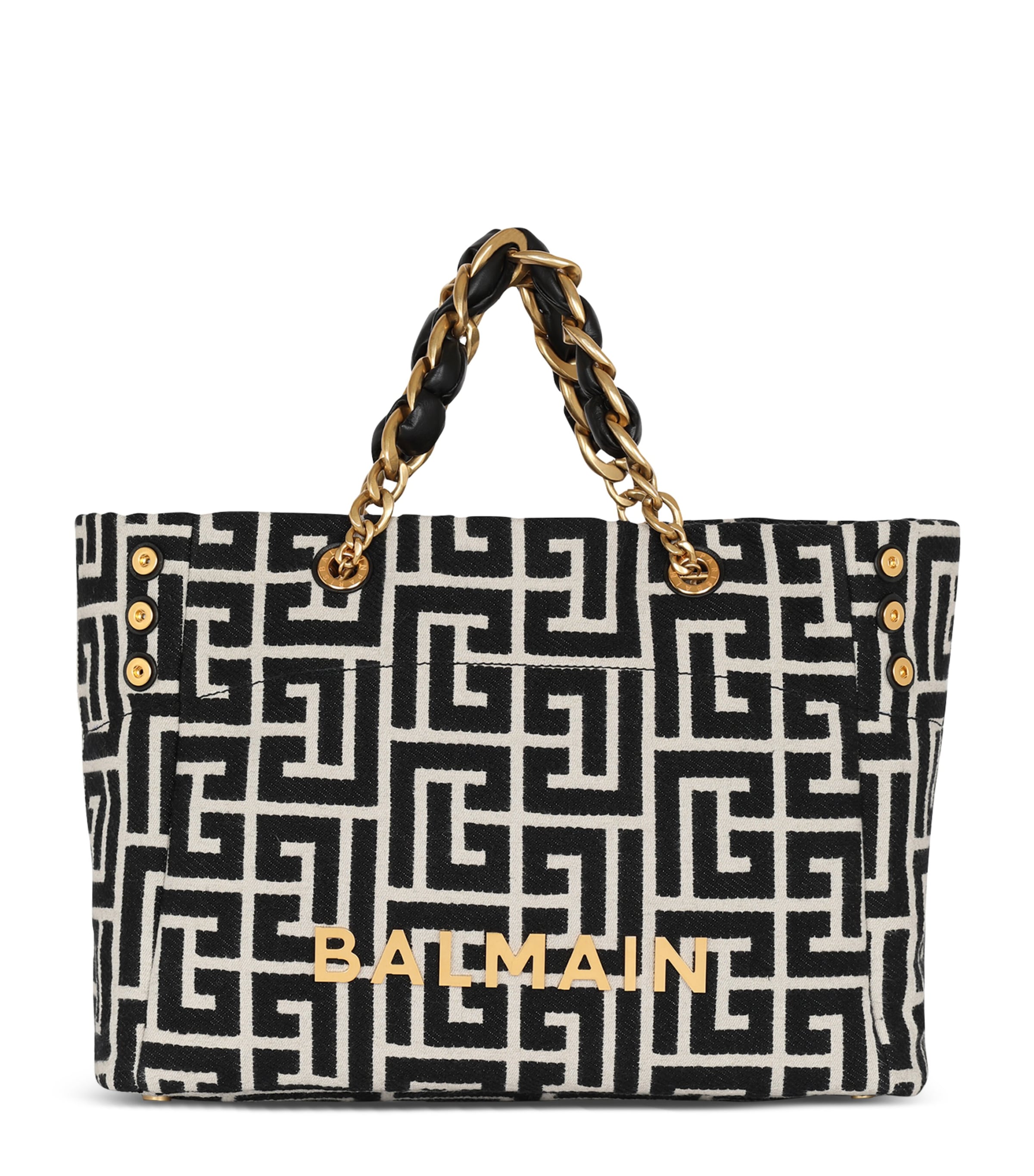 Balmain 1945 Soft Pb-monogrammed Jacquard Canvas Tote Bag In Black