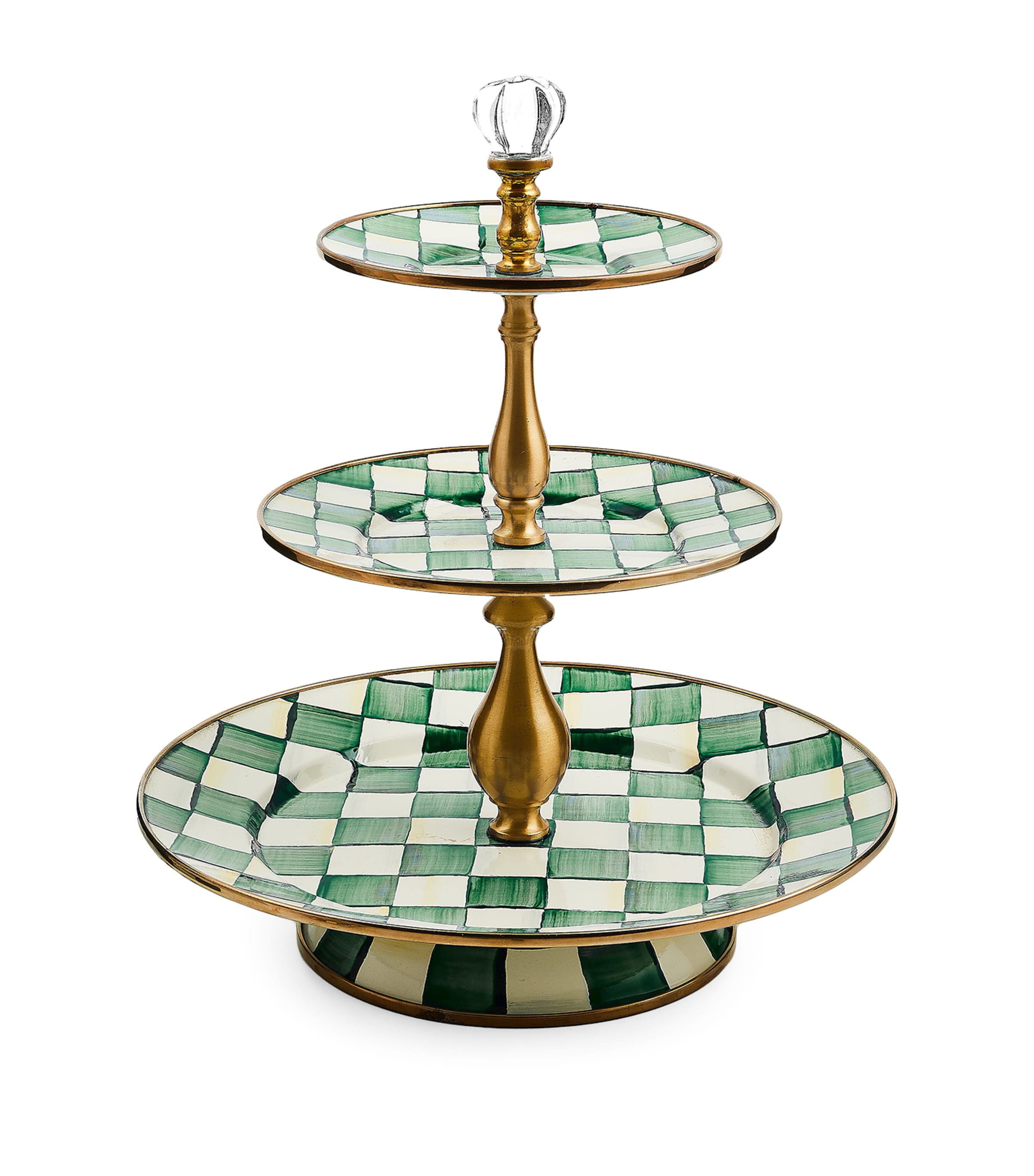 Mackenzie-childs Emerald Check Three Tier Sweet Stand