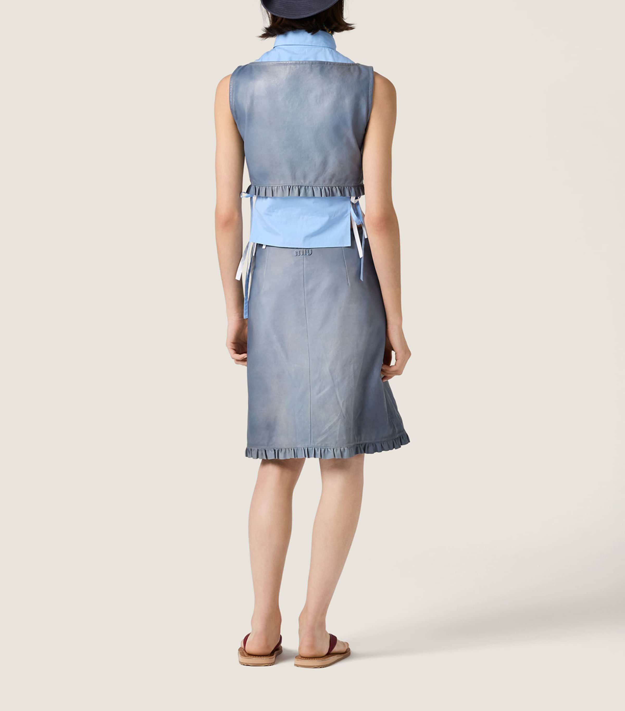 Miu Miu Womens Nappa Leather Ruffle Midi Skirt Light Blue Image 3