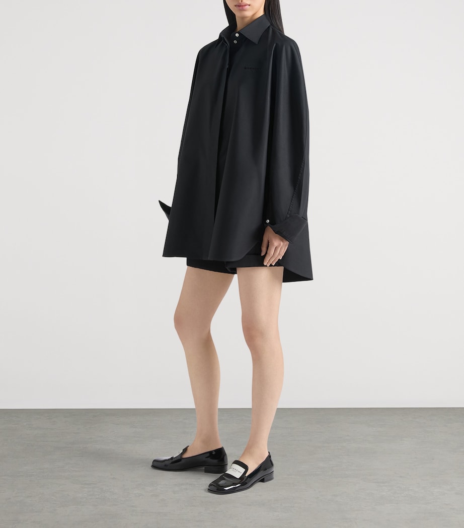 Cotton Turned Up-Sleeve Cocoon Shirt BLACK Image 3