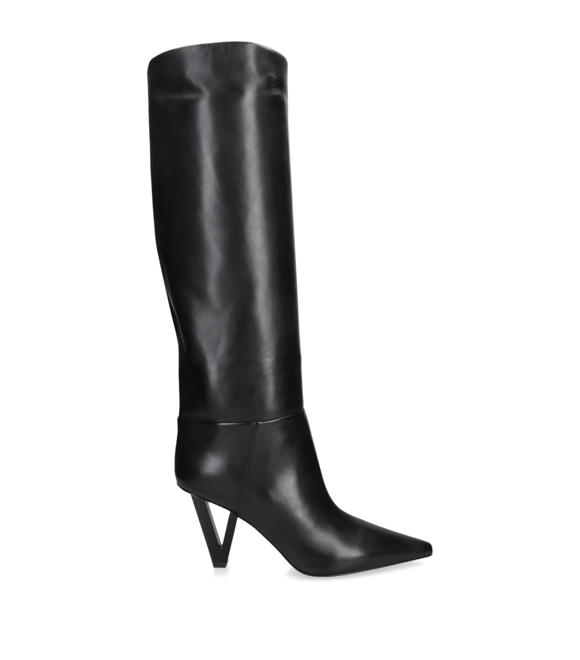 Versace Leather V-heel Knee-high Boots 85 In Black