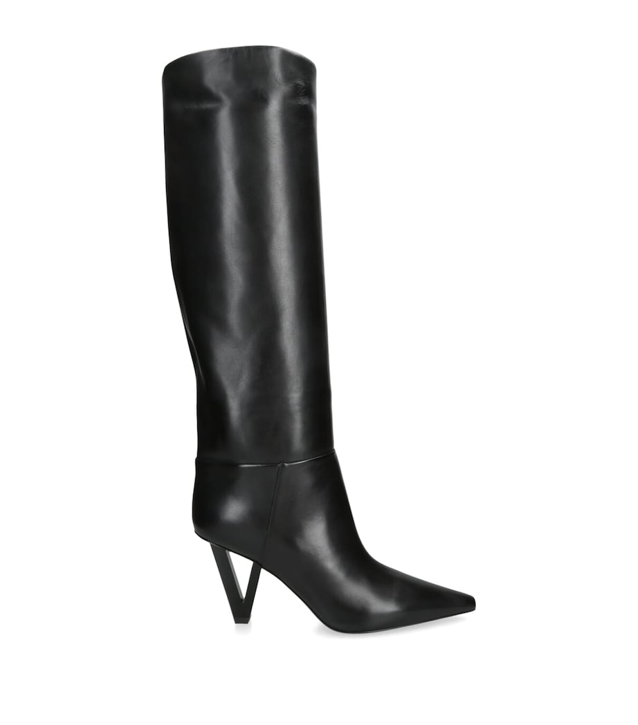 Leather V-Heel Knee-High Boots 85 BLACK Image 1