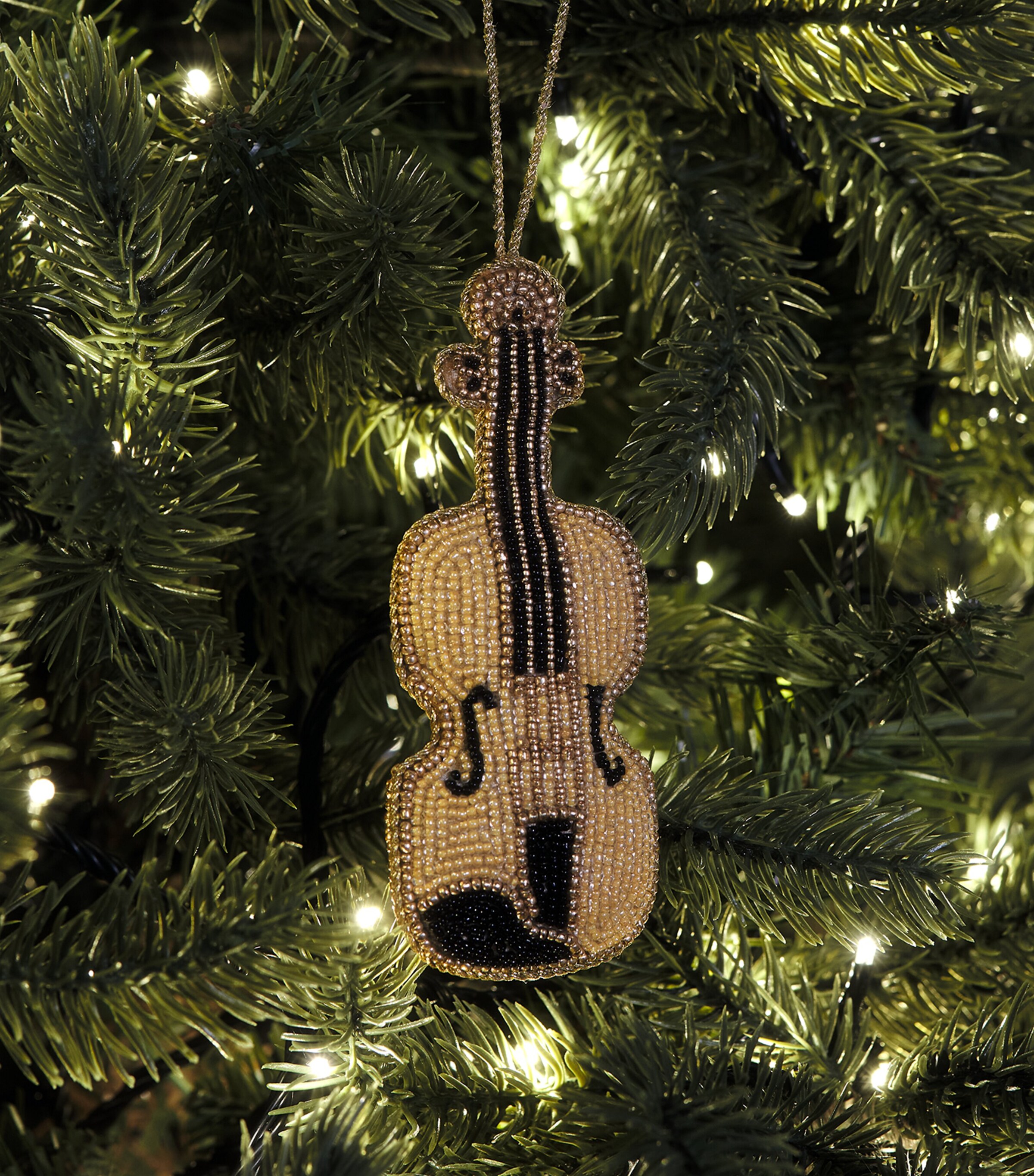 Harrods Beaded Violin Tree Decoration Gold/black Image 3