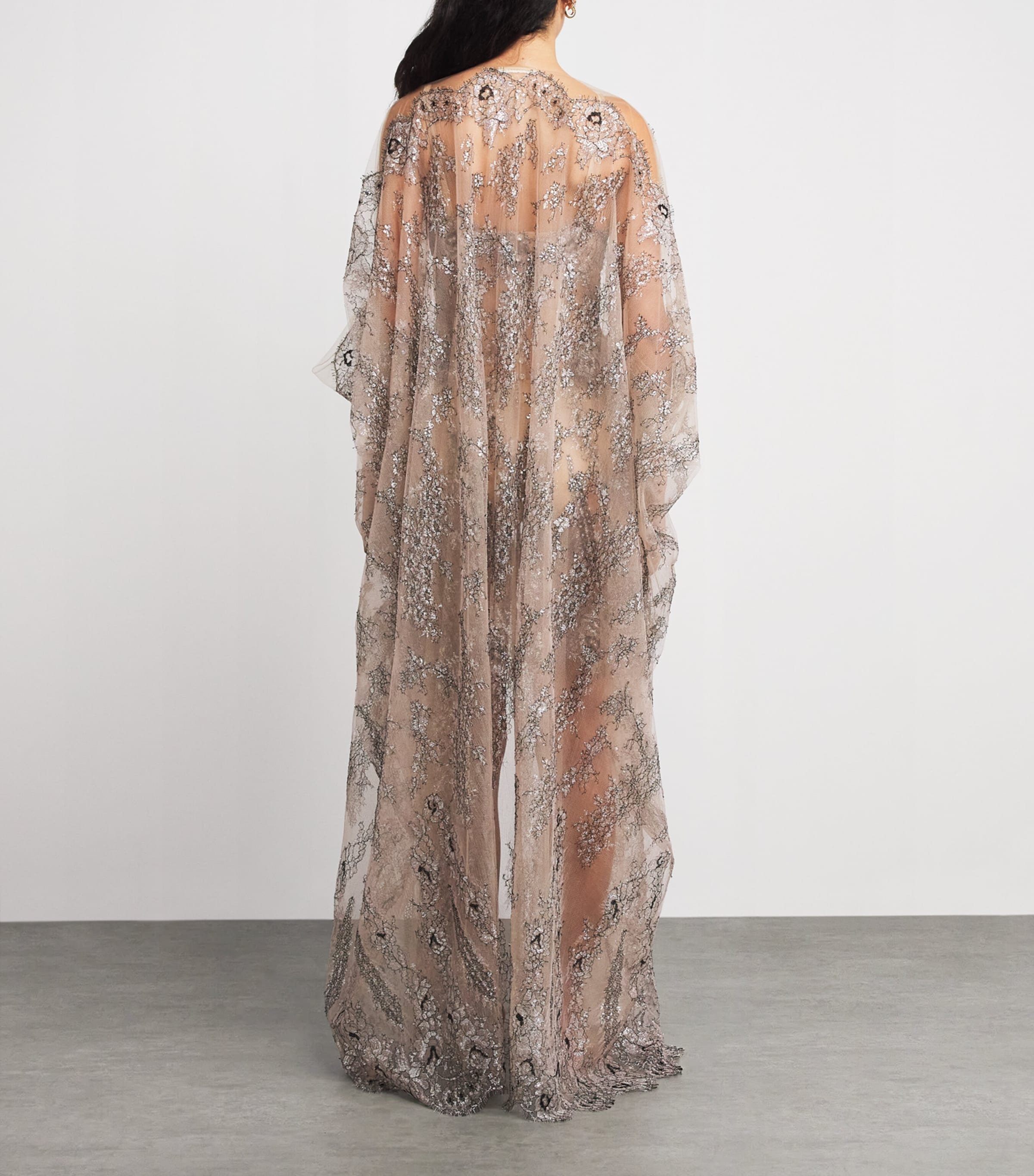 Embroidered Maxi Kaftan Robe NUDE/SILVER/BLACK Image 4