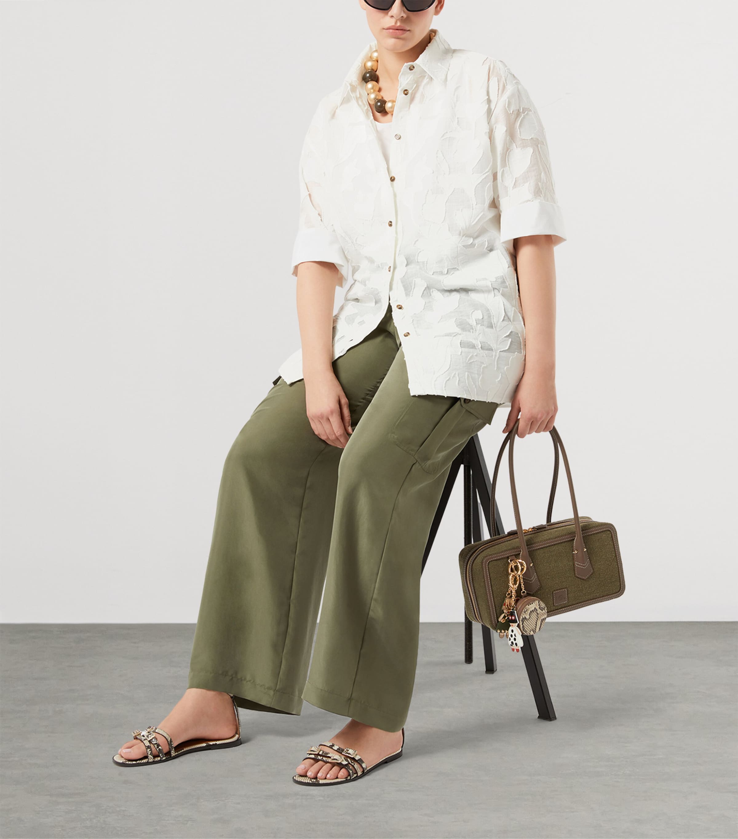Marina Rinaldi Womens Floral Jacquard Tunic Shirt White Image 2