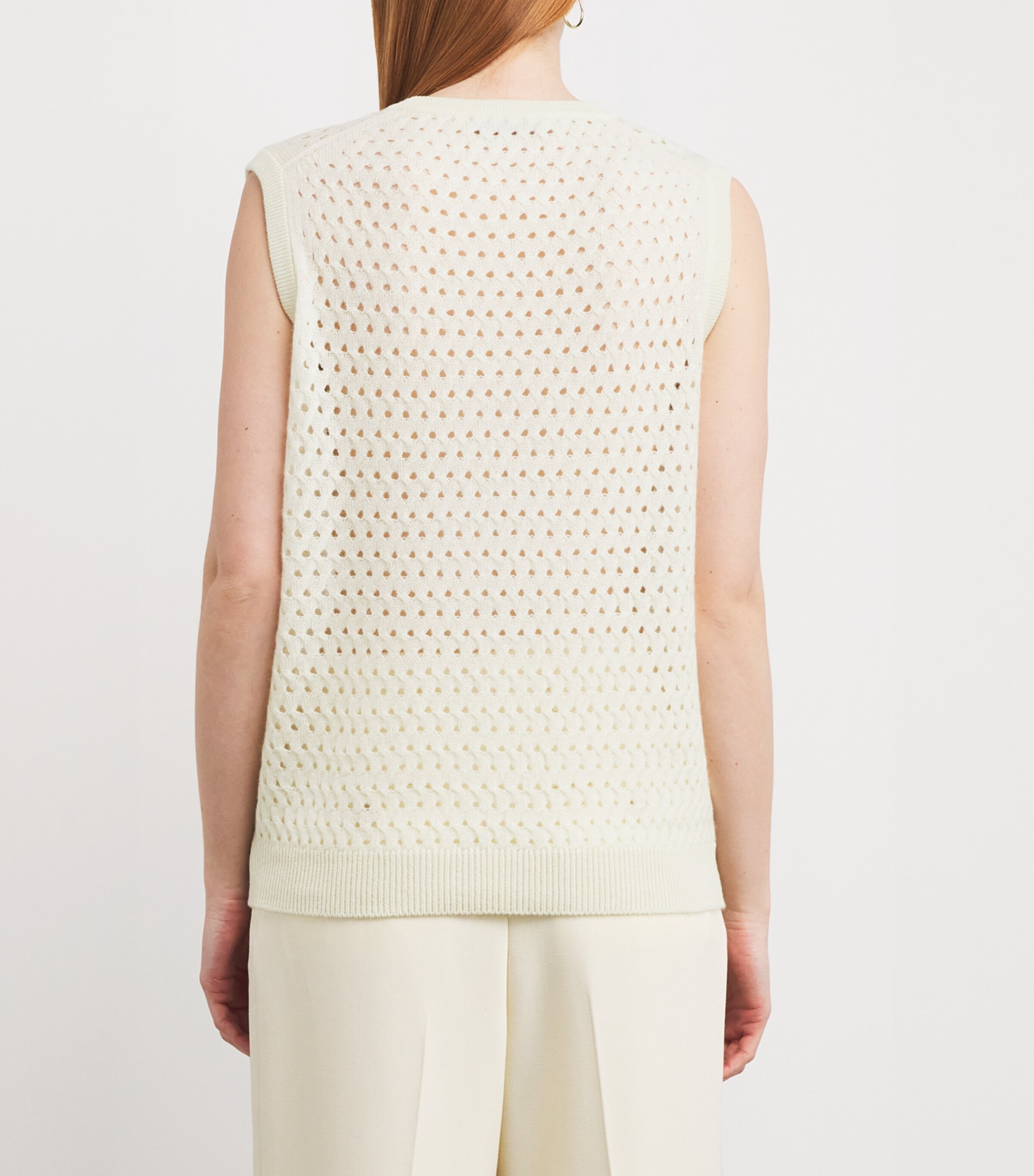 Johnstons Of Elgin Womens Cashmere Open-Knit Sweater Vest Lemon Image 4