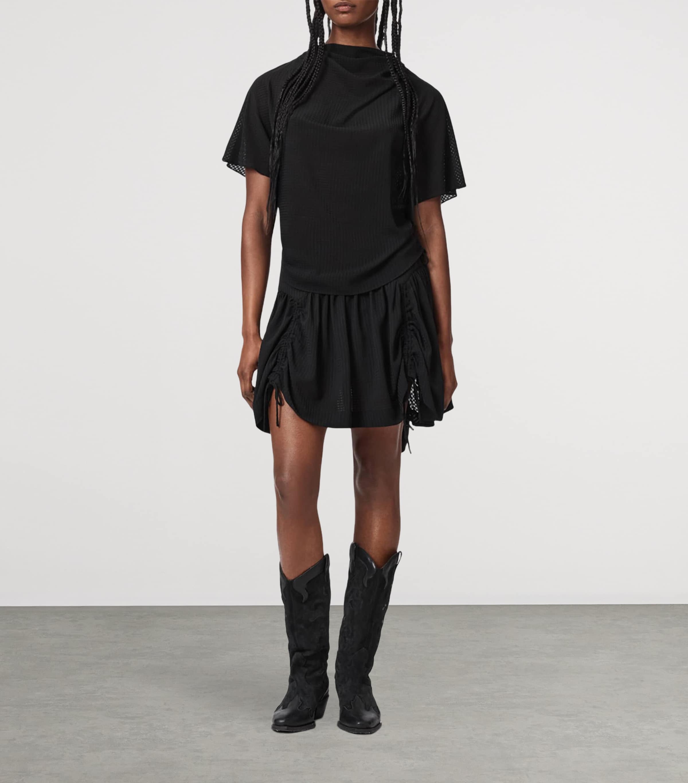 AllSaints Womens Check Aria Mini Skirt Black Image 2