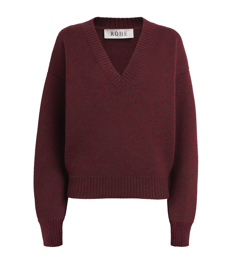 Róhe Womens Wool V-Neck Sweater Burgundy Image 1