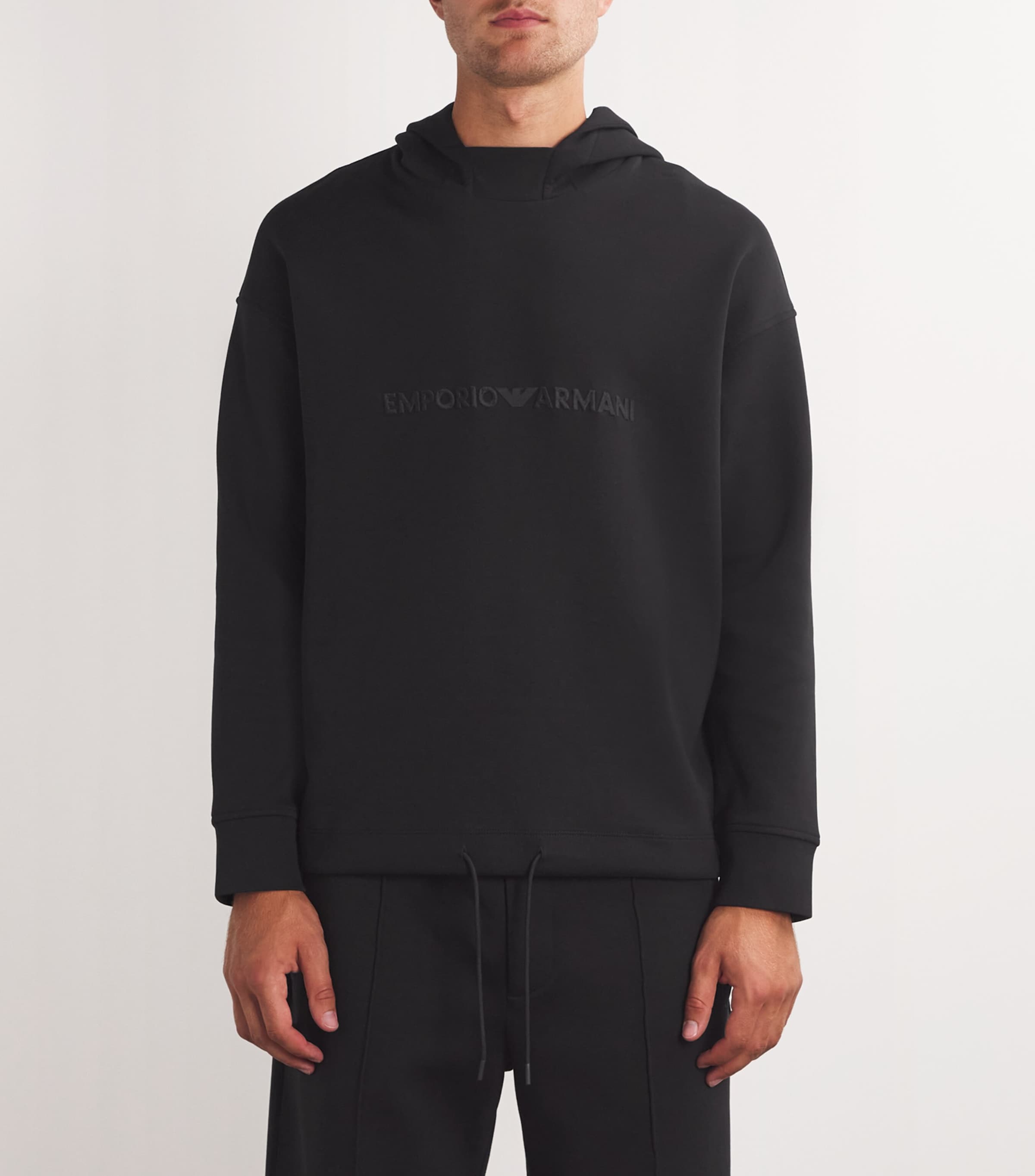 Emporio Armani Embossed Logo Hoodie | Harrods UK