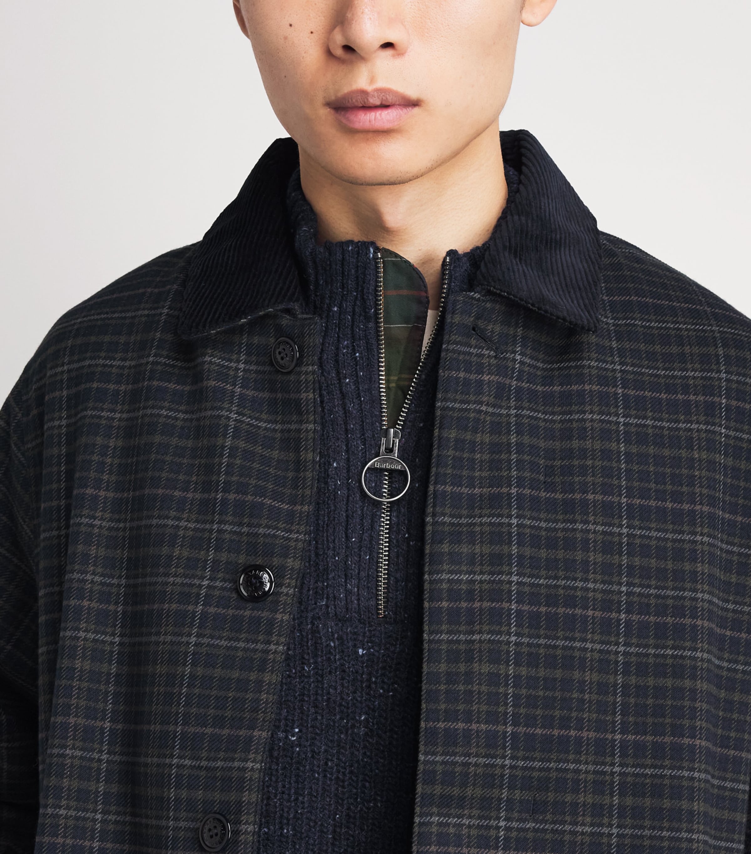 Barbour Mens Wool-Blend Essentials Fleck Quarter-Zip Sweater Navy Image 3
