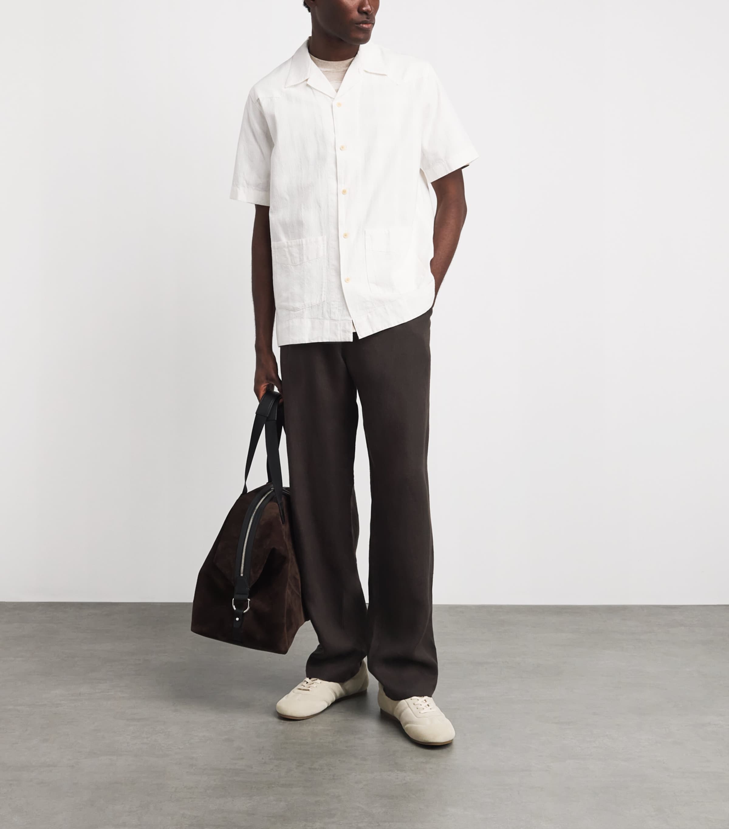 Oliver Spencer Mens Linen-Cotton Morton Pleated Trousers Brown Image 2