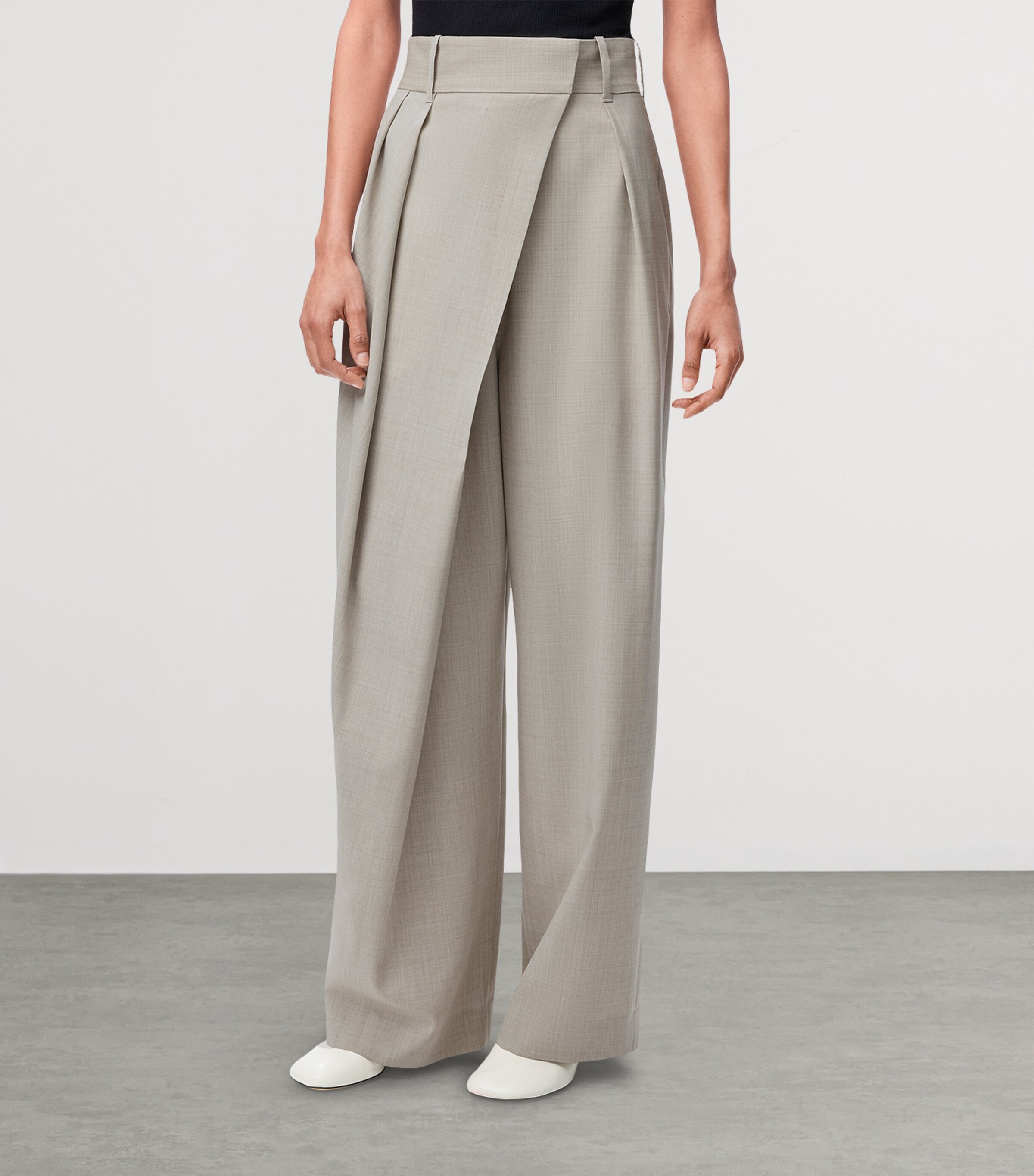 Wool Wrap Wide-Leg Trousers LIGHT BEIGE MELANGE Image 3