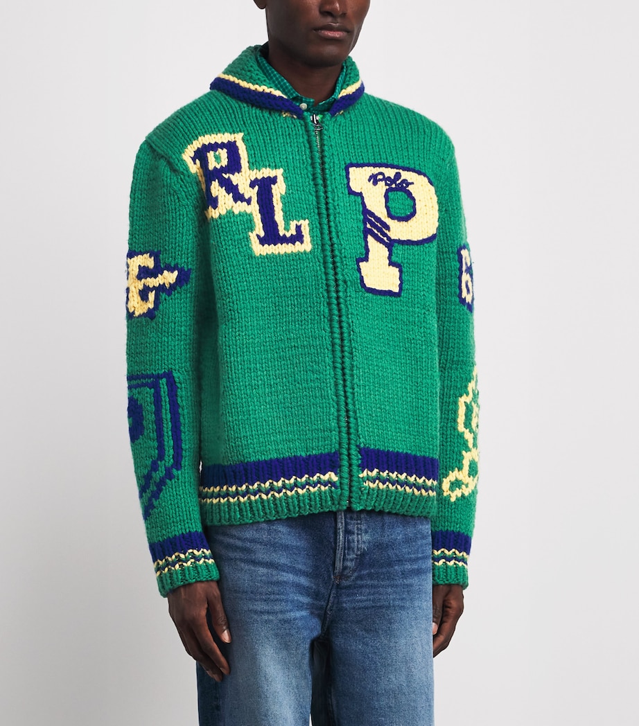 Polo Ralph Lauren Mens Wool Varsity Zip-Up Cardigan Green Combo Image 4