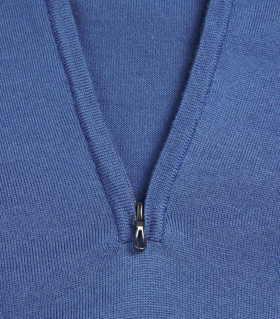 Extra Fine Merino Wool Half-Zip Tapton Sweater SALTIRE BLUE Image 5