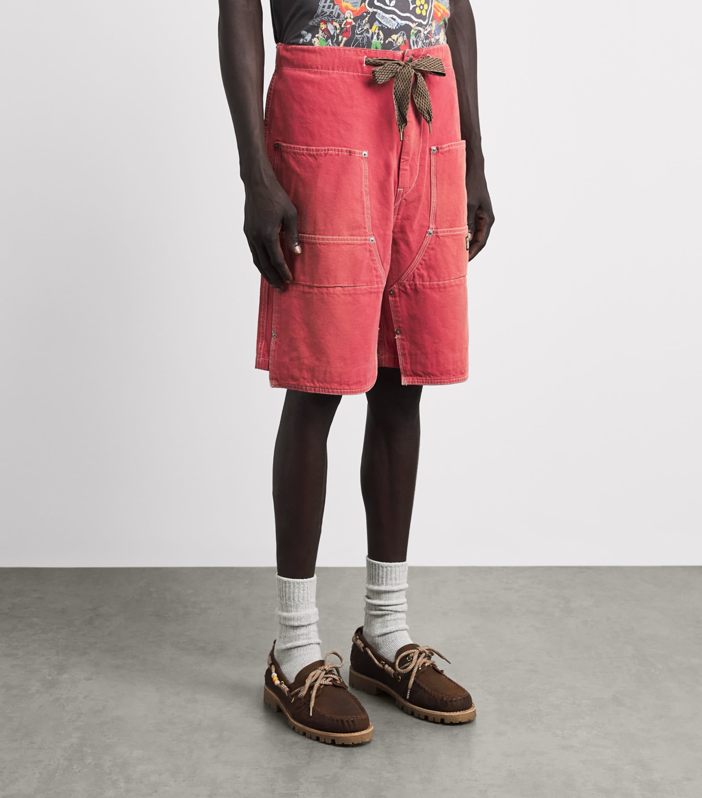Kapital Mens Contrast-Stitch Shorts California Red Image 4
