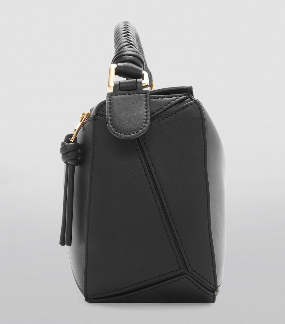 Small Leather Puzzle Top-Handle Bag BLACK Image 7