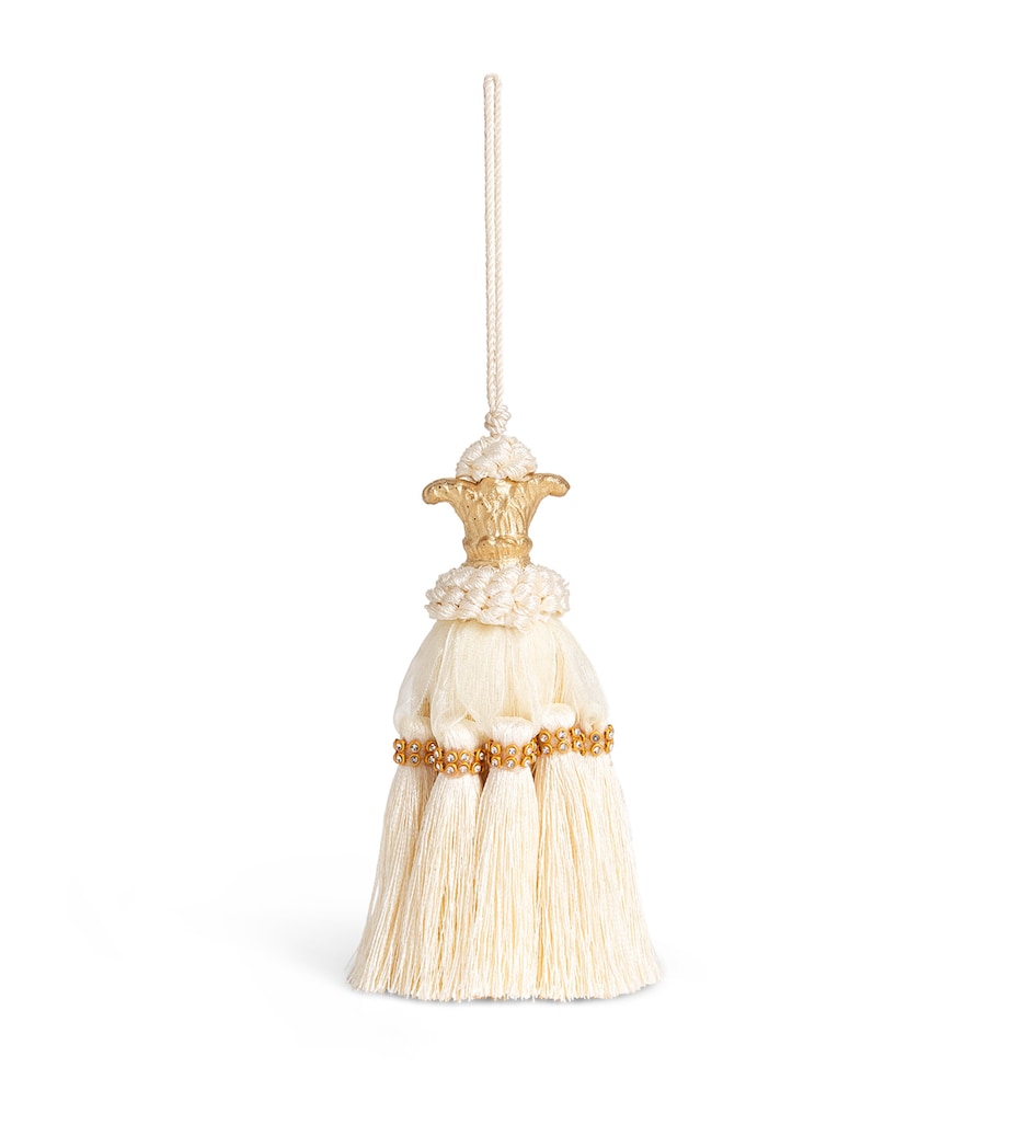 Tinker Tailor Crystal-Embellished Tassel Tree Decoration Ivory & Gold Image 1