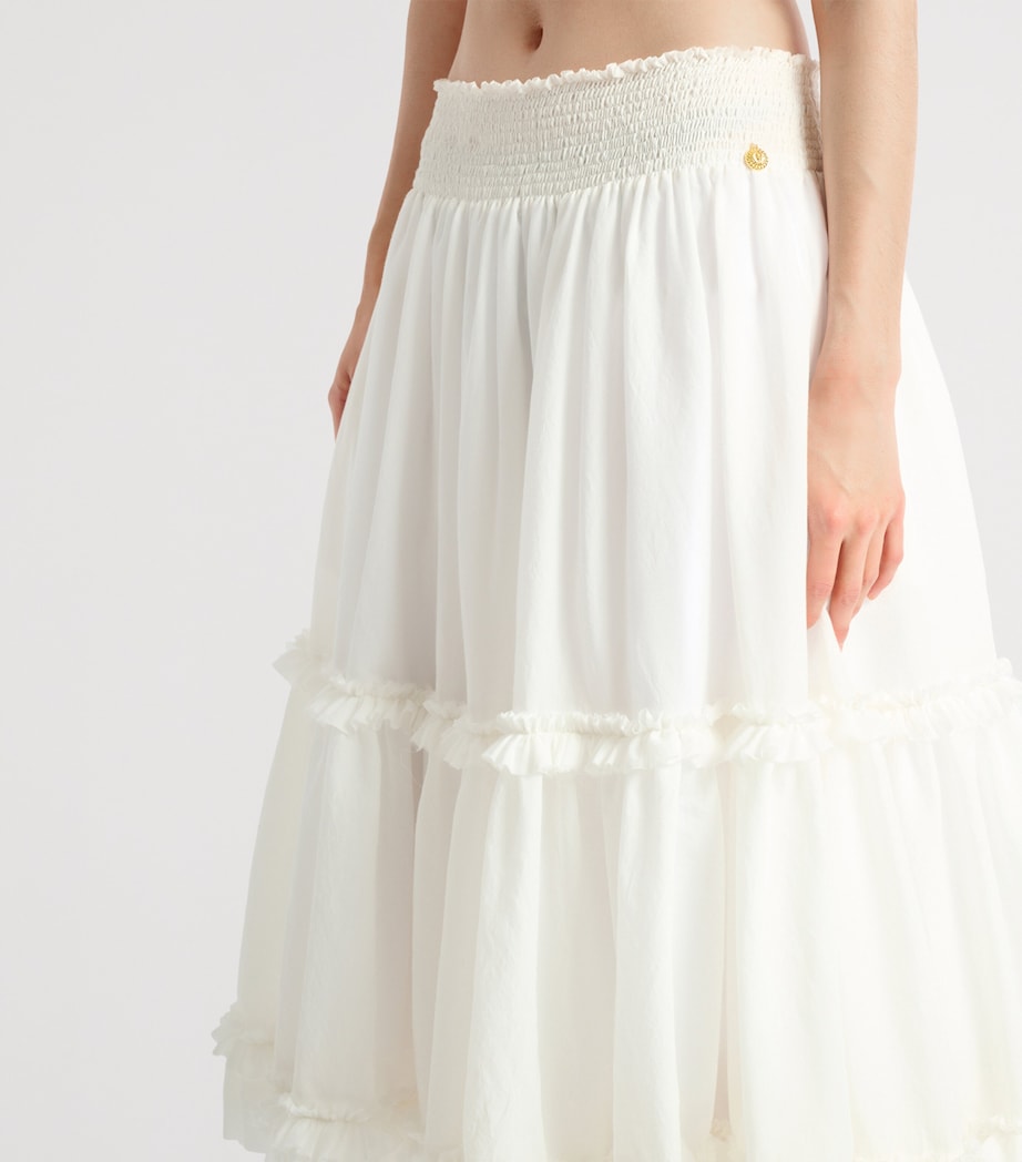Balmain Womens Poplin Gathered Flared Skirt Blanc Image 6