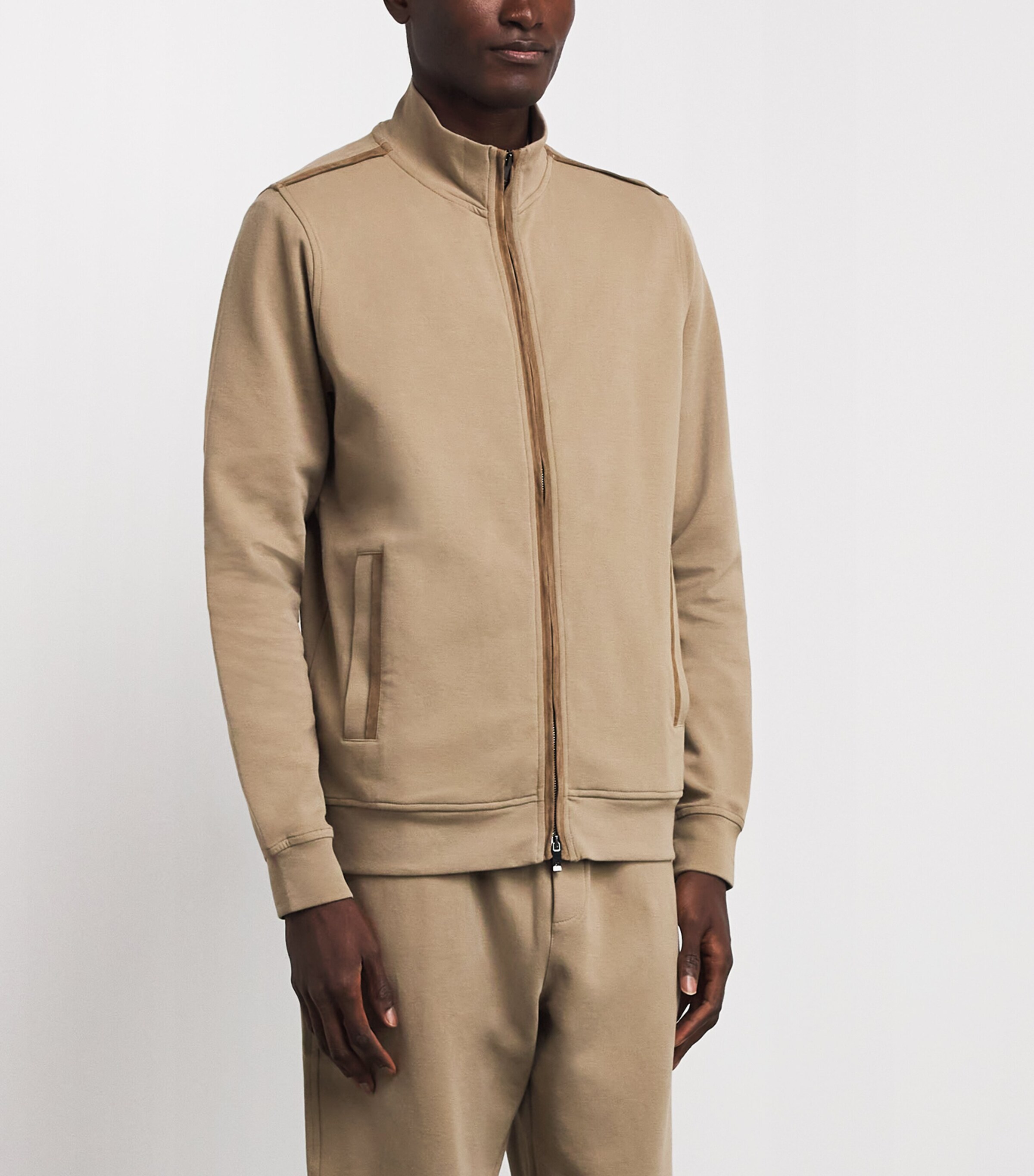 Pal Zileri Mens Cotton-Blend Zip-Up Sweatshirt Brown Image 4