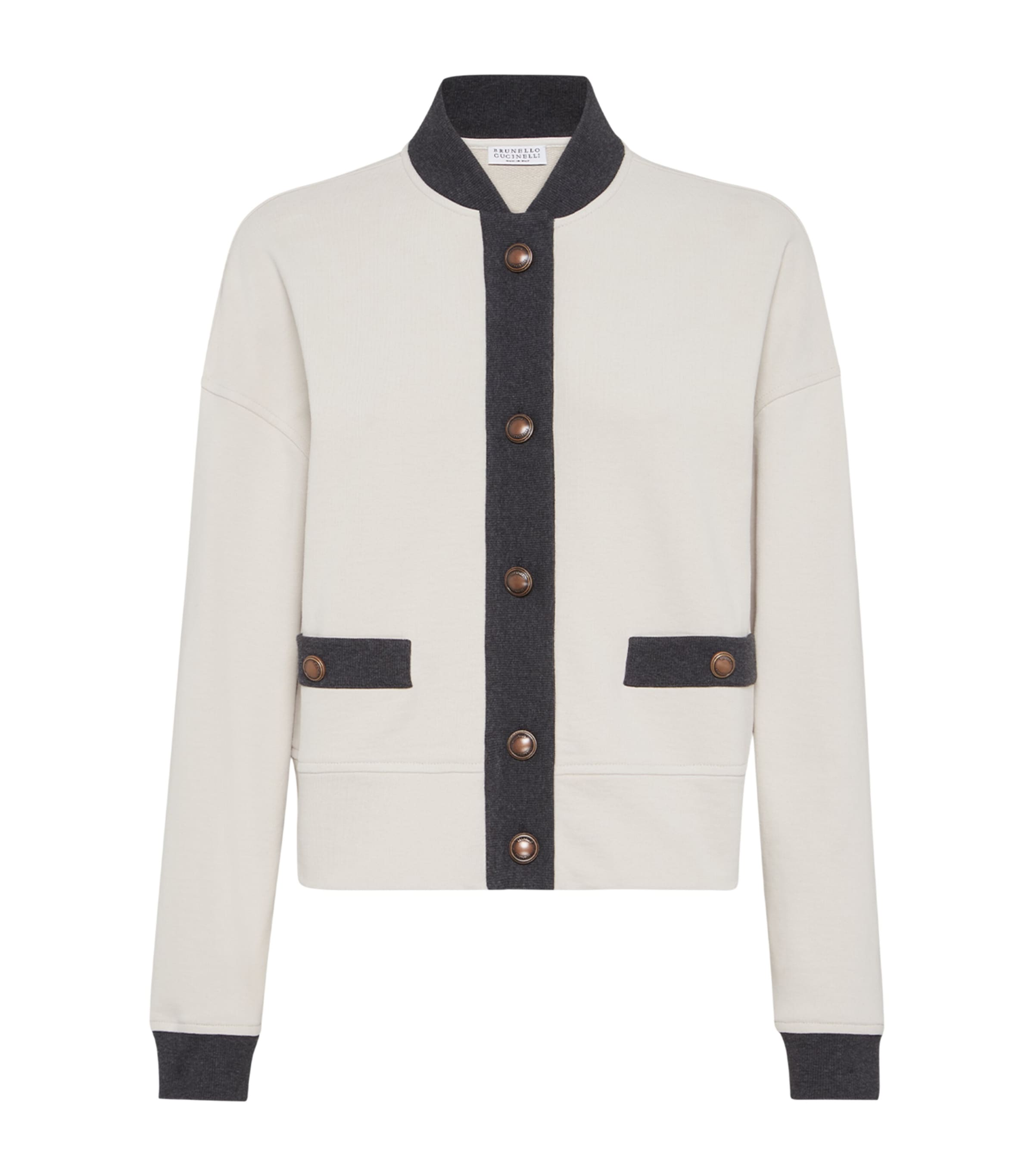 Brunello Cucinelli Button-fastening Panelled Sweatshirt In Sand