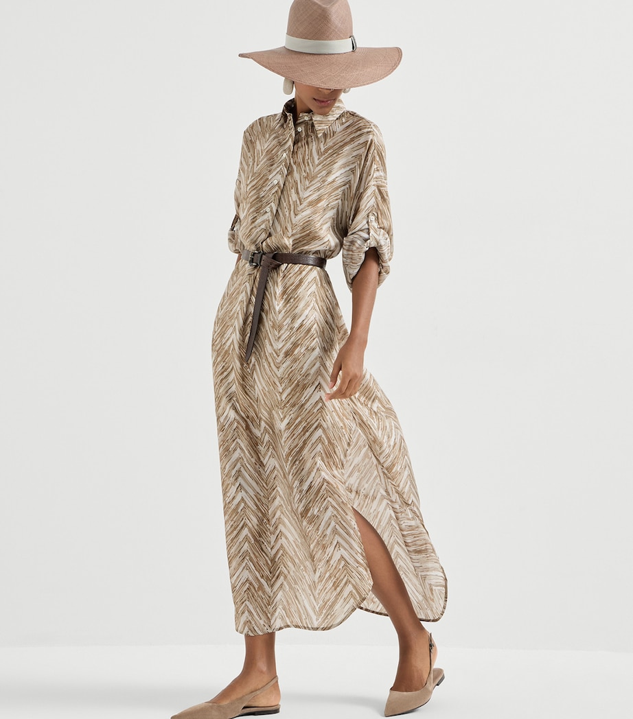Brunello Cucinelli Womens Silk Chevron Shirt Dress Image 2