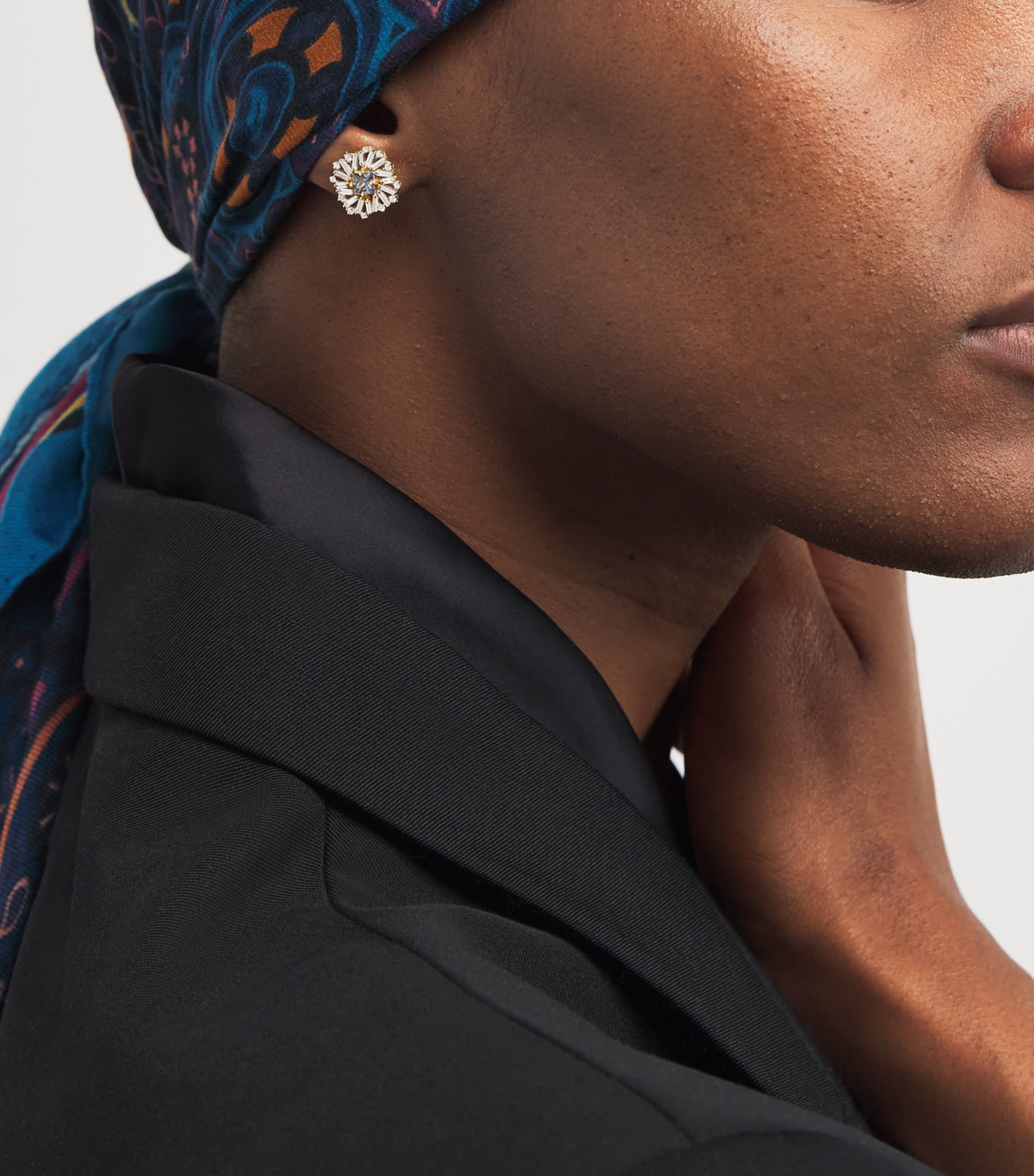 Yellow Gold, White Diamond and Sapphire Princess Earrings 18K YG/LB Image 5