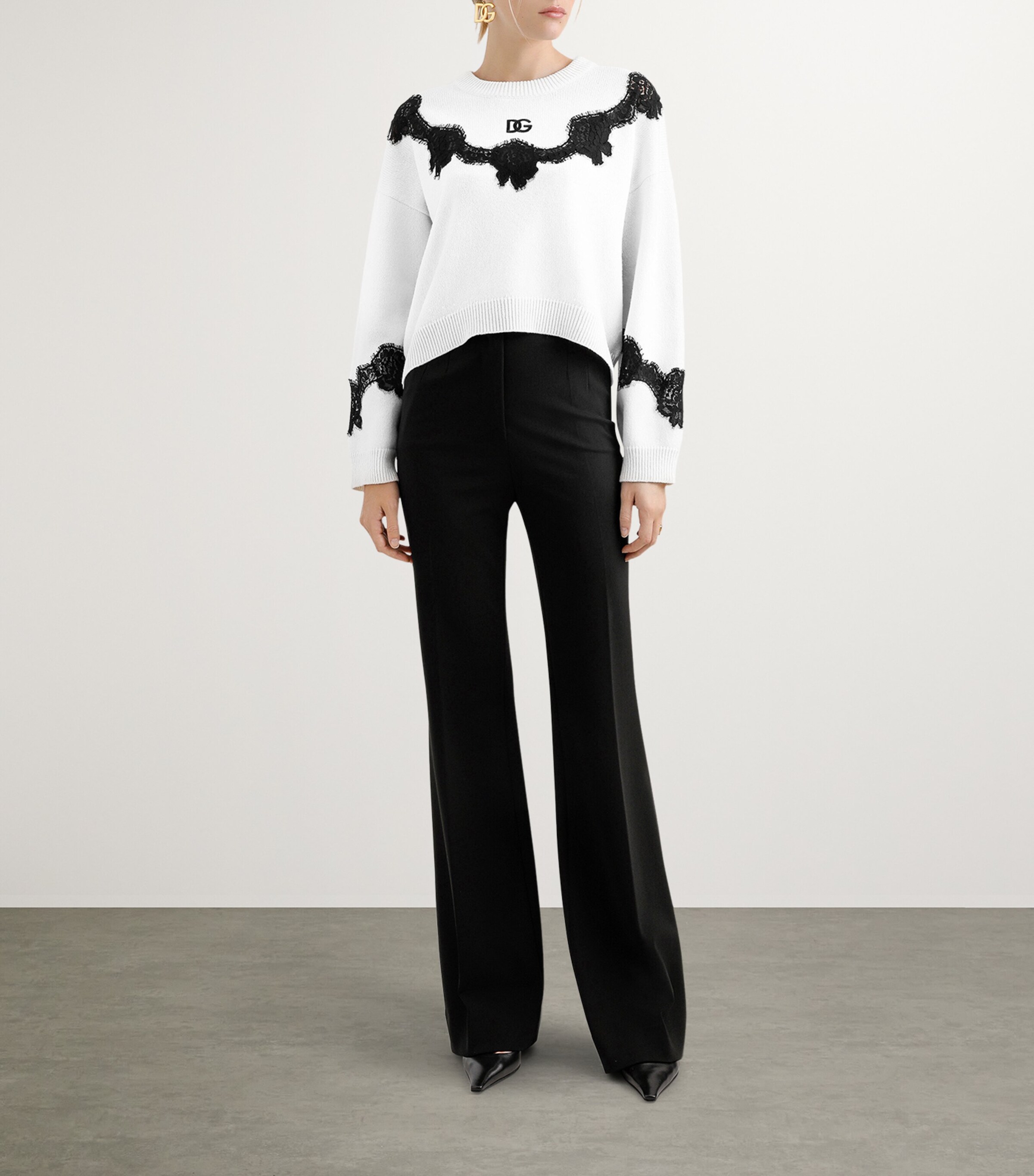 【関税＆送料込み】Dolce & Gabbana Grey Flared Pants With H Dolce & Gabbana high-waisted pressed-crease Flared Trousers