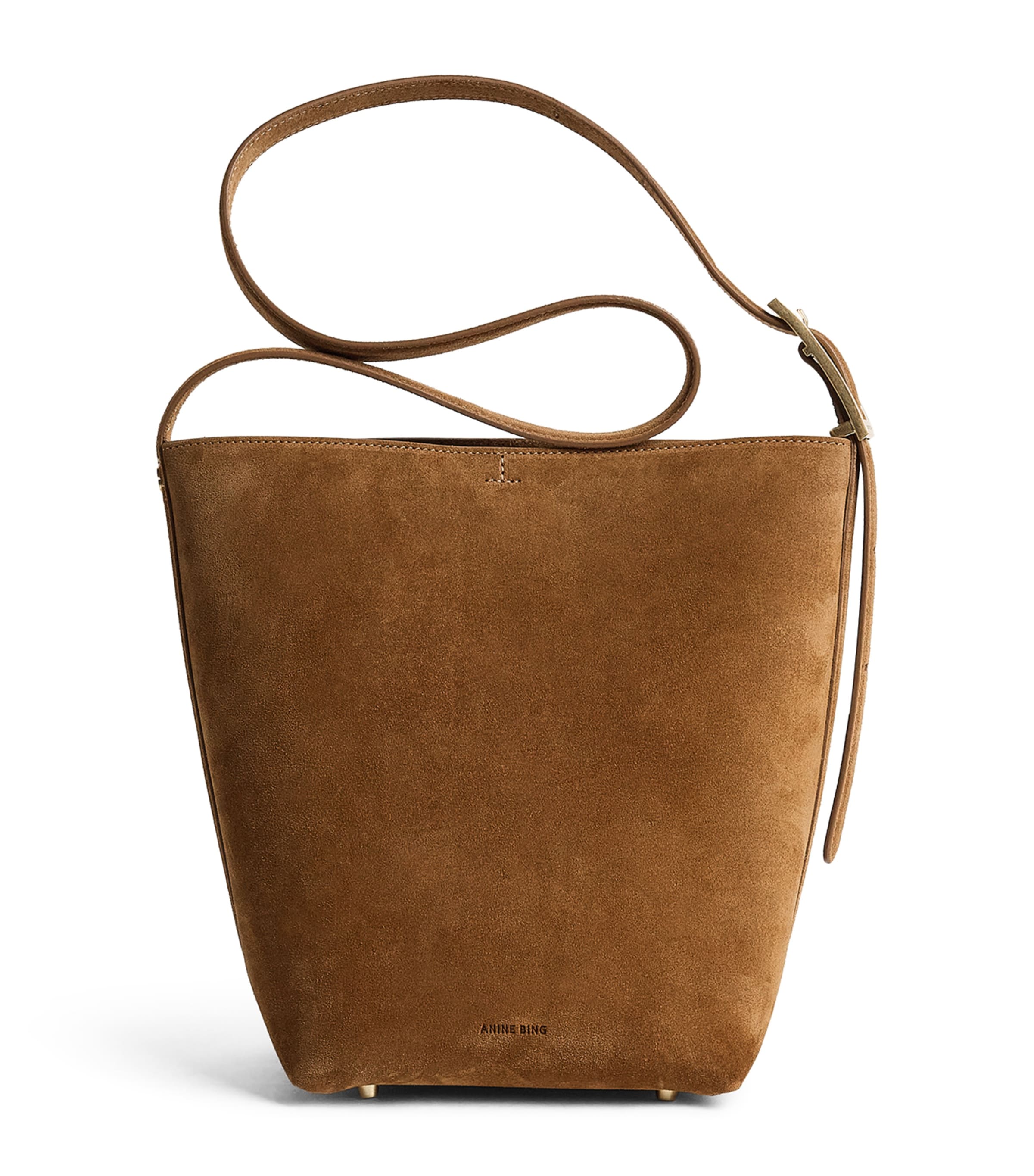 ANINE BING Medium Suede Elly Bucket Bag Tobacco Image 1