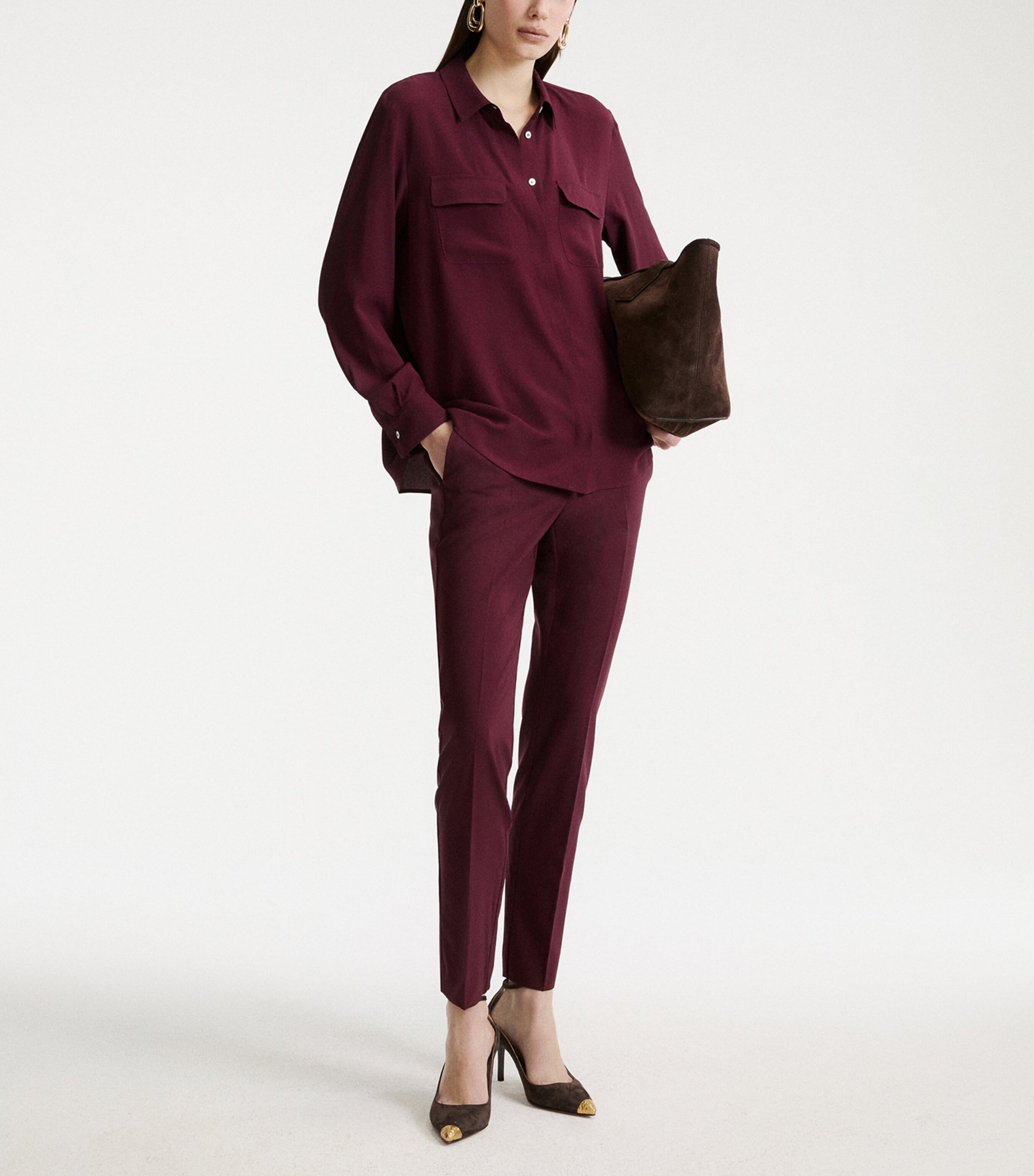 Marella Womens Patch-Pocket Shirt Bordeaux Image 2