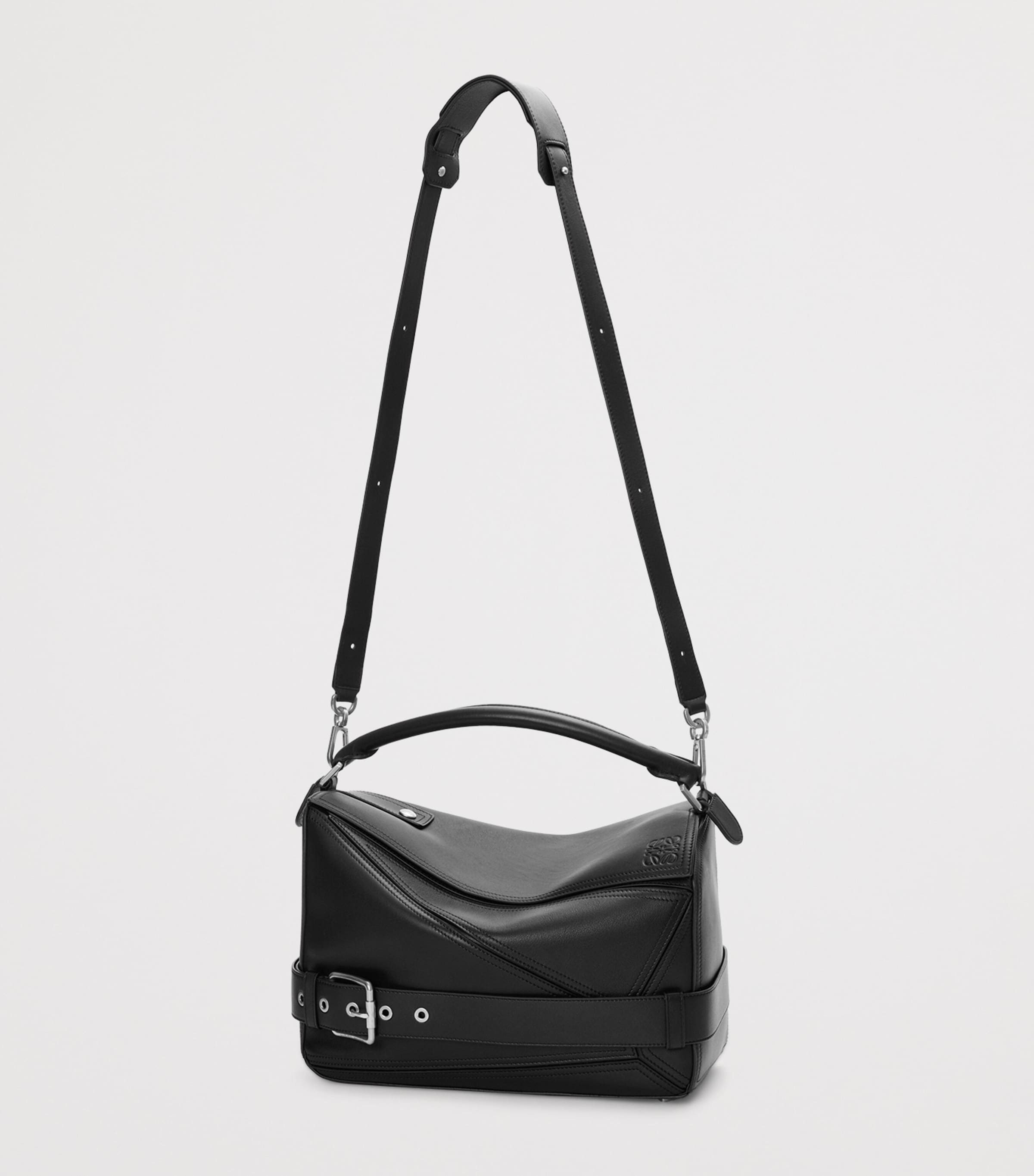 Large Leather Puzzle Biker Top-Handle Bag BLACK Image 5