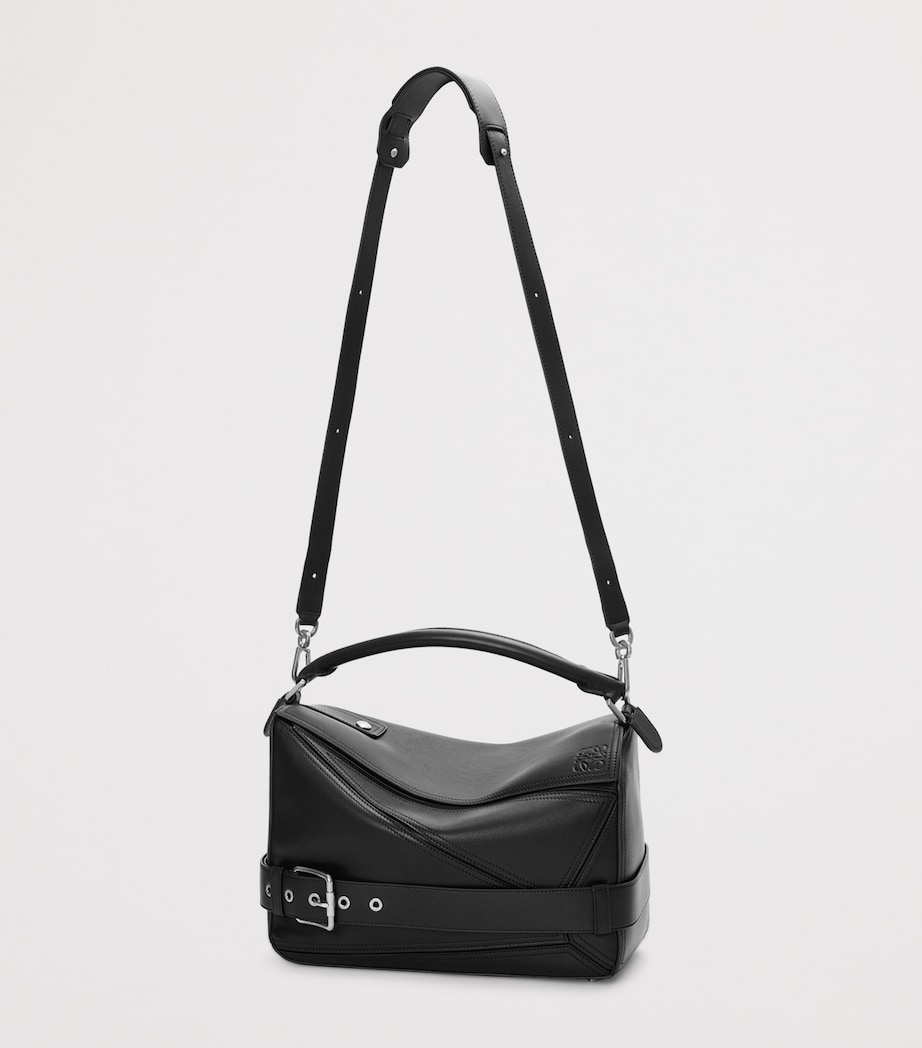 Large Leather Puzzle Edge Top-Handle Bag BLACK Image 5
