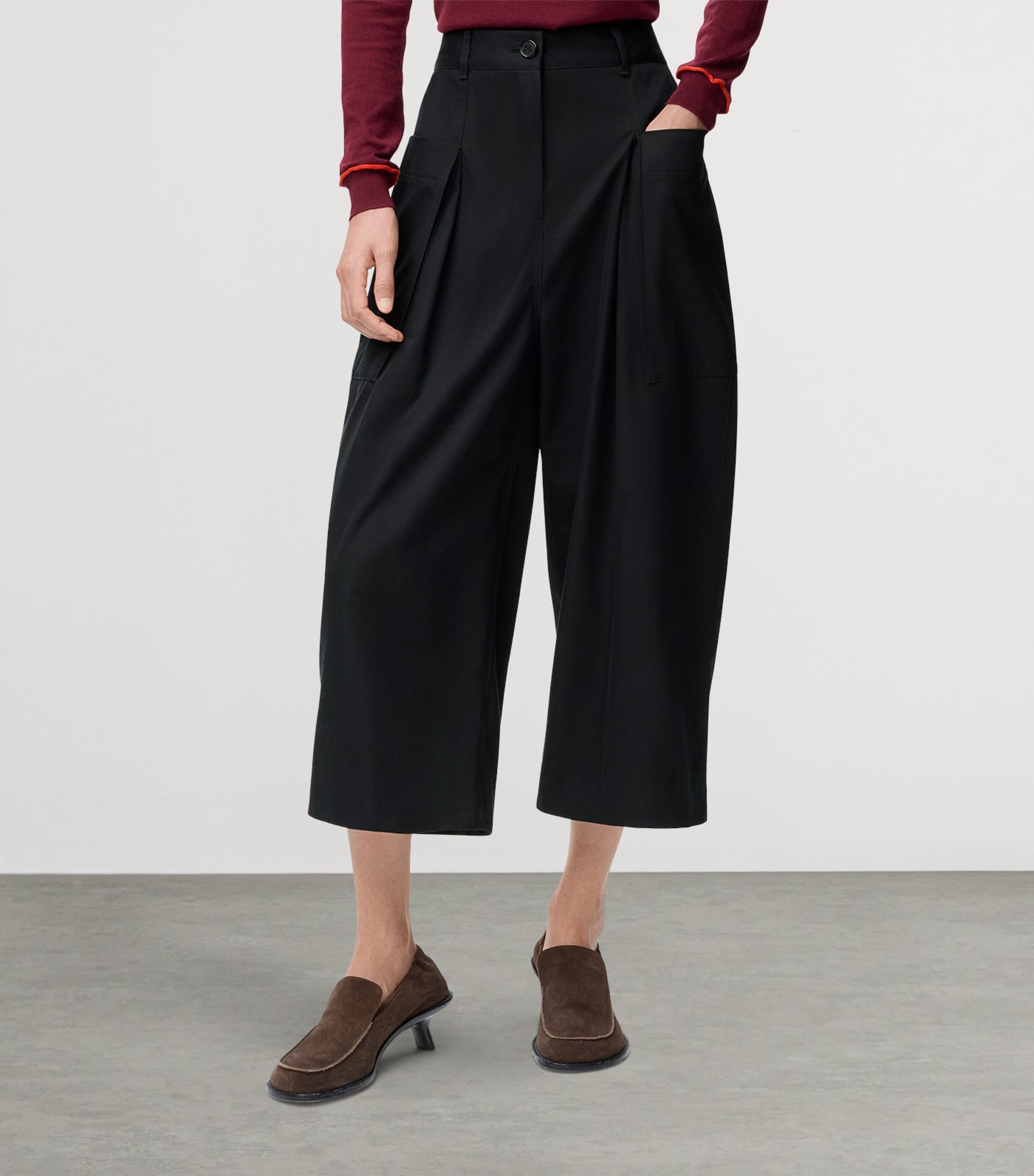 LOEWE Womens Cotton-Silk Cropped Trousers Black Image 3