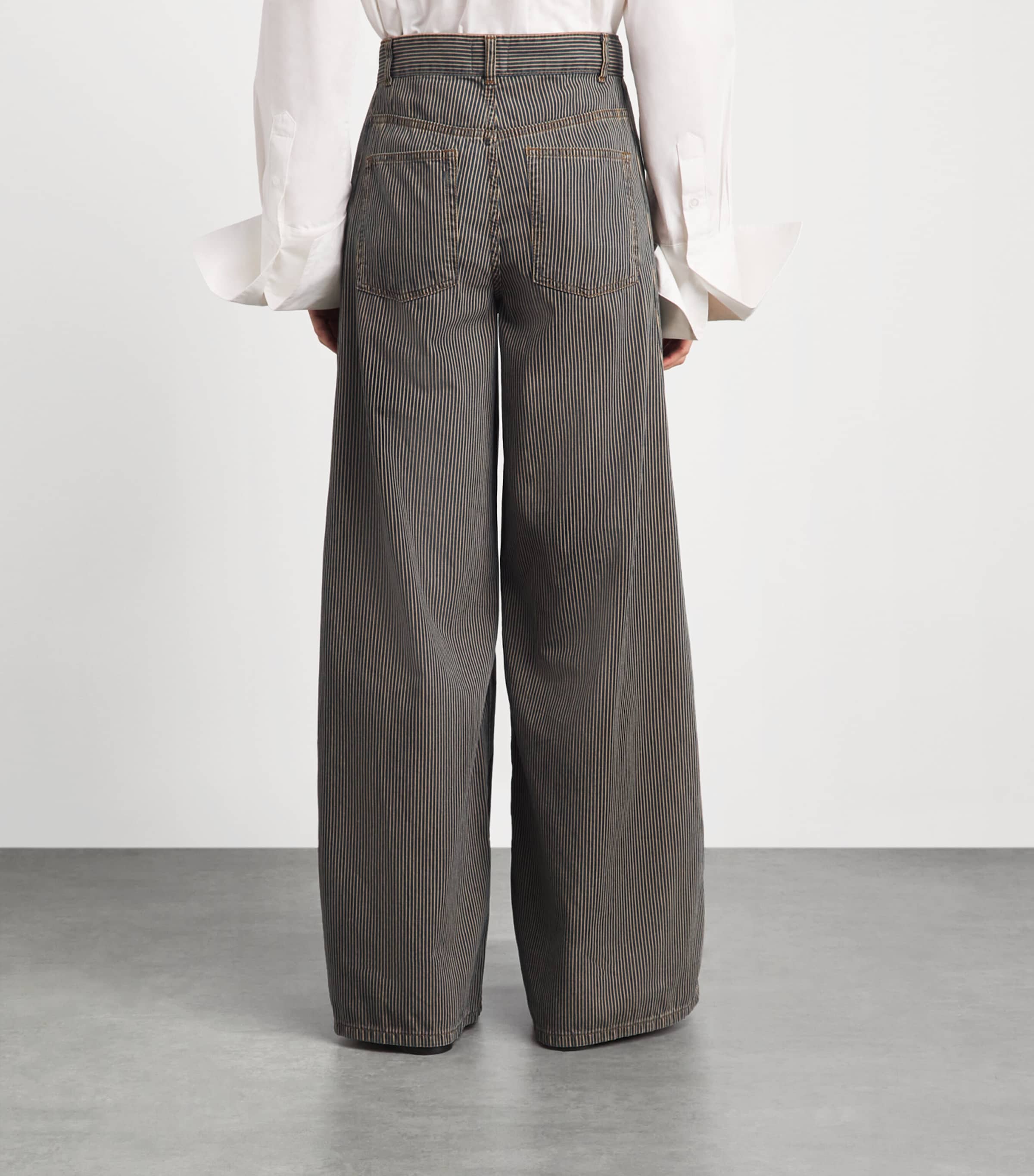 ME+EM Ivory Pinstripe Wide-Leg Tapered Jeans | Harrods US