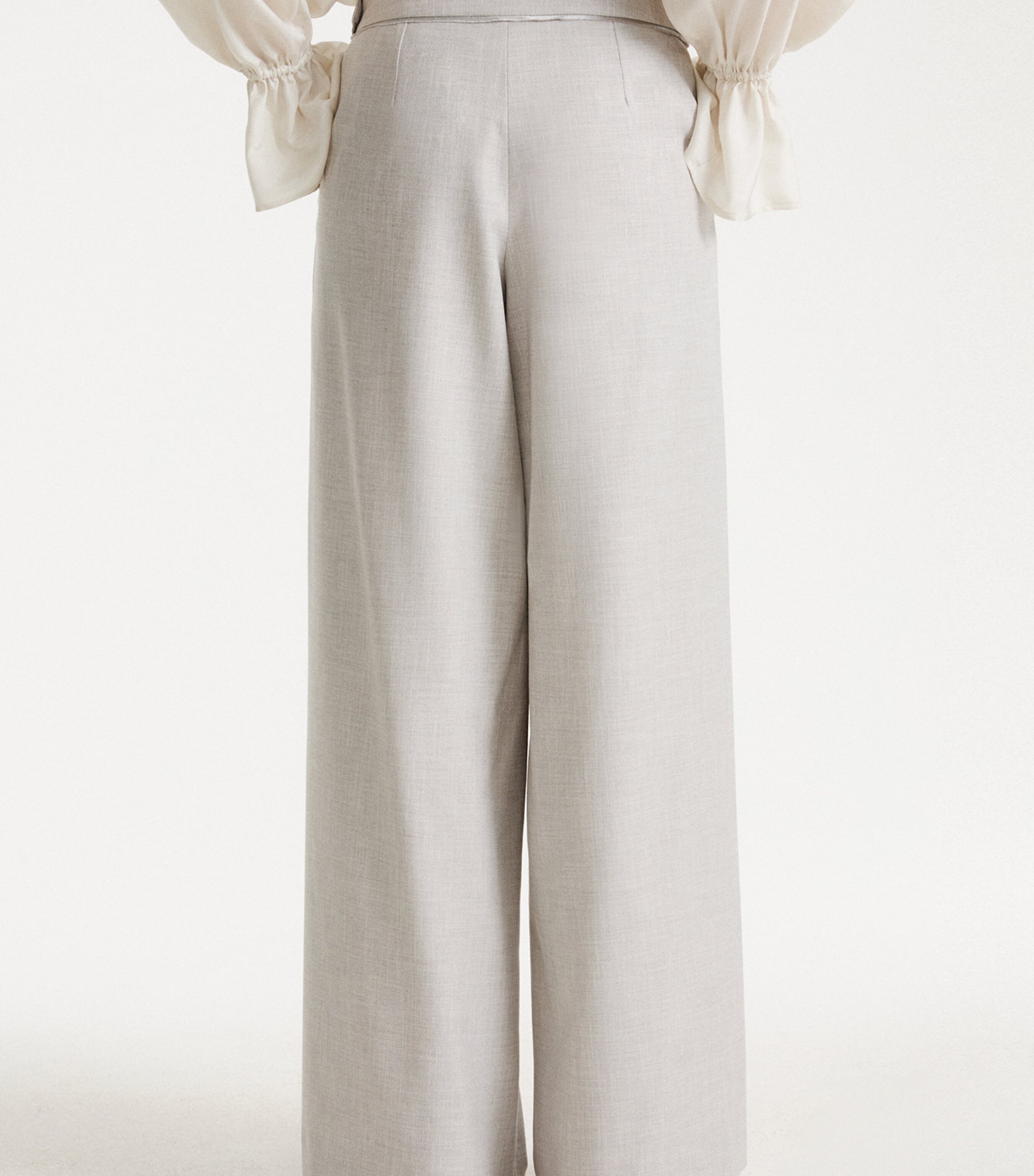 Marella Womens Satin-Trim Wide-Leg Trousers Light Grey Image 3