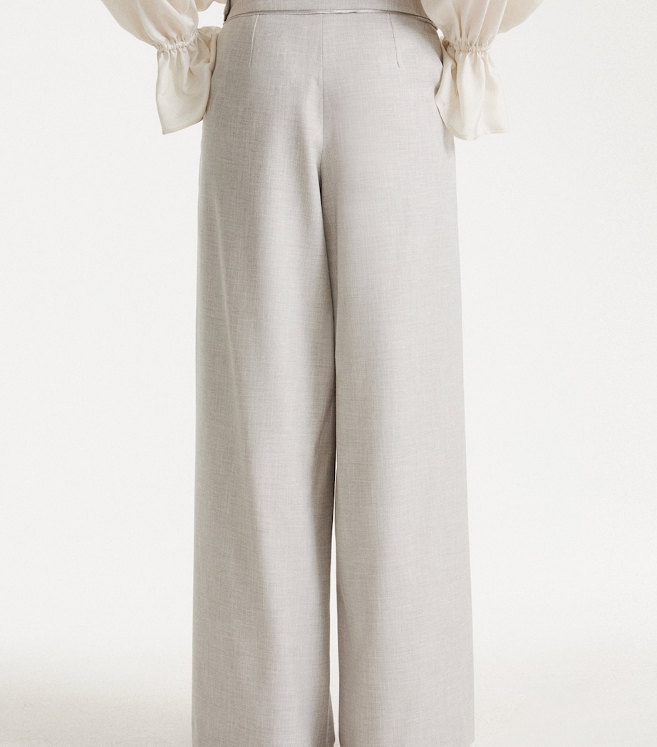 Marella Womens Satin-Trim Wide-Leg Trousers Light Grey Image 3